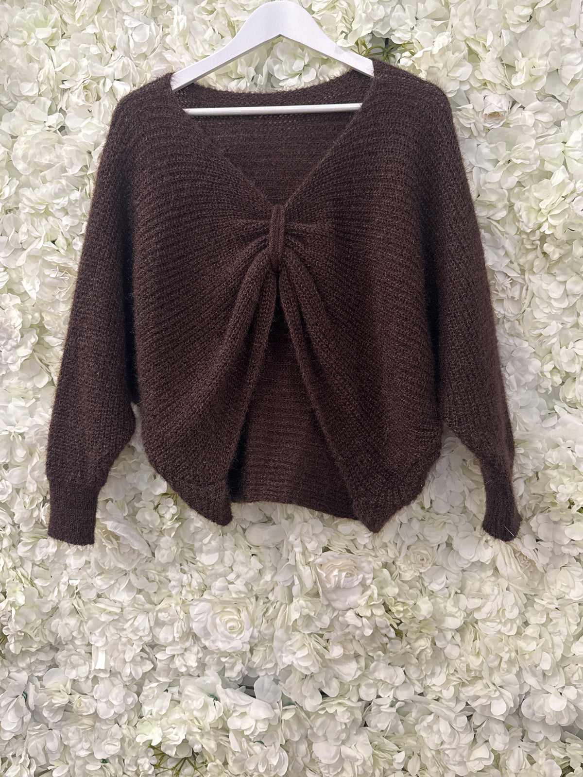 Lovely bow front jumper in chocolate brown, Bridget