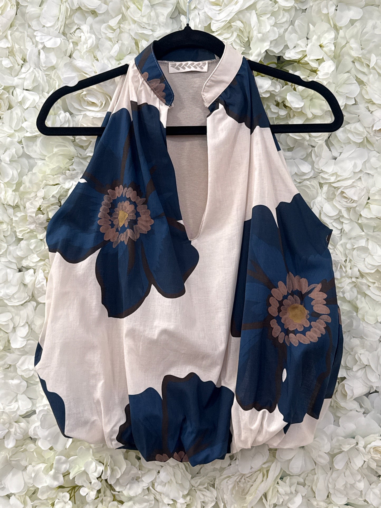 Stunning cotton bubble hem top, Inca blue