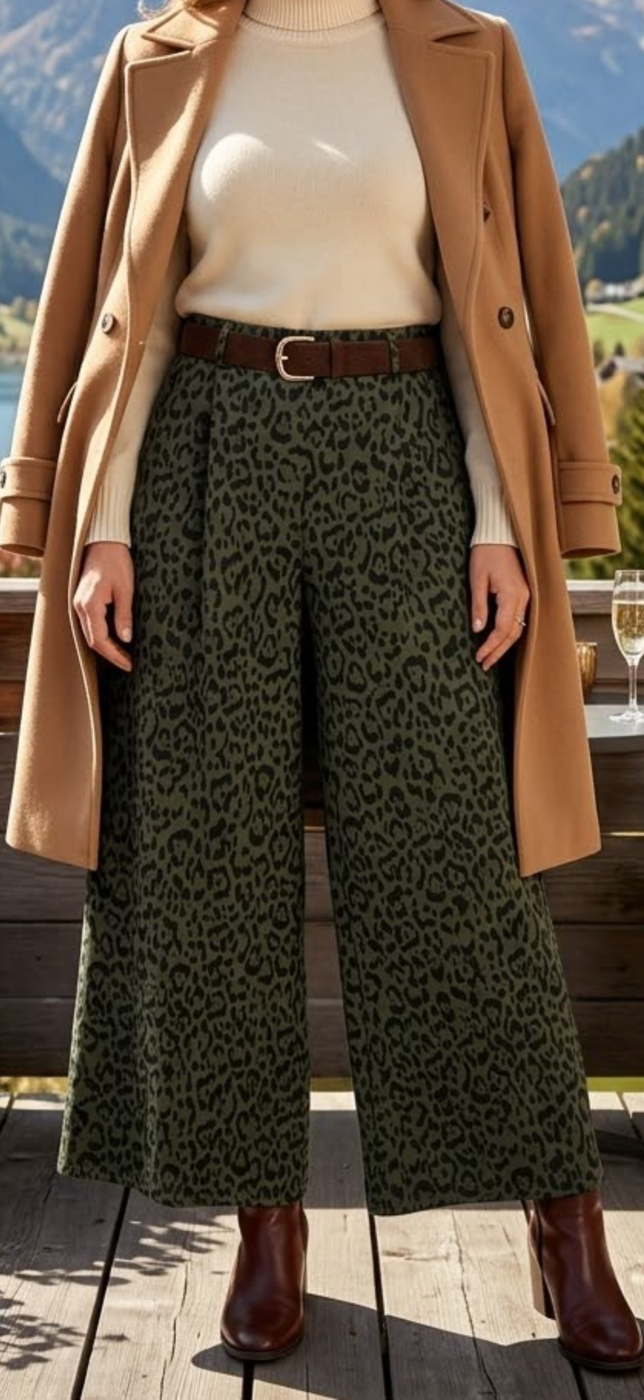 Gorgeous wide leg soft scuba pants in green animal print Ella