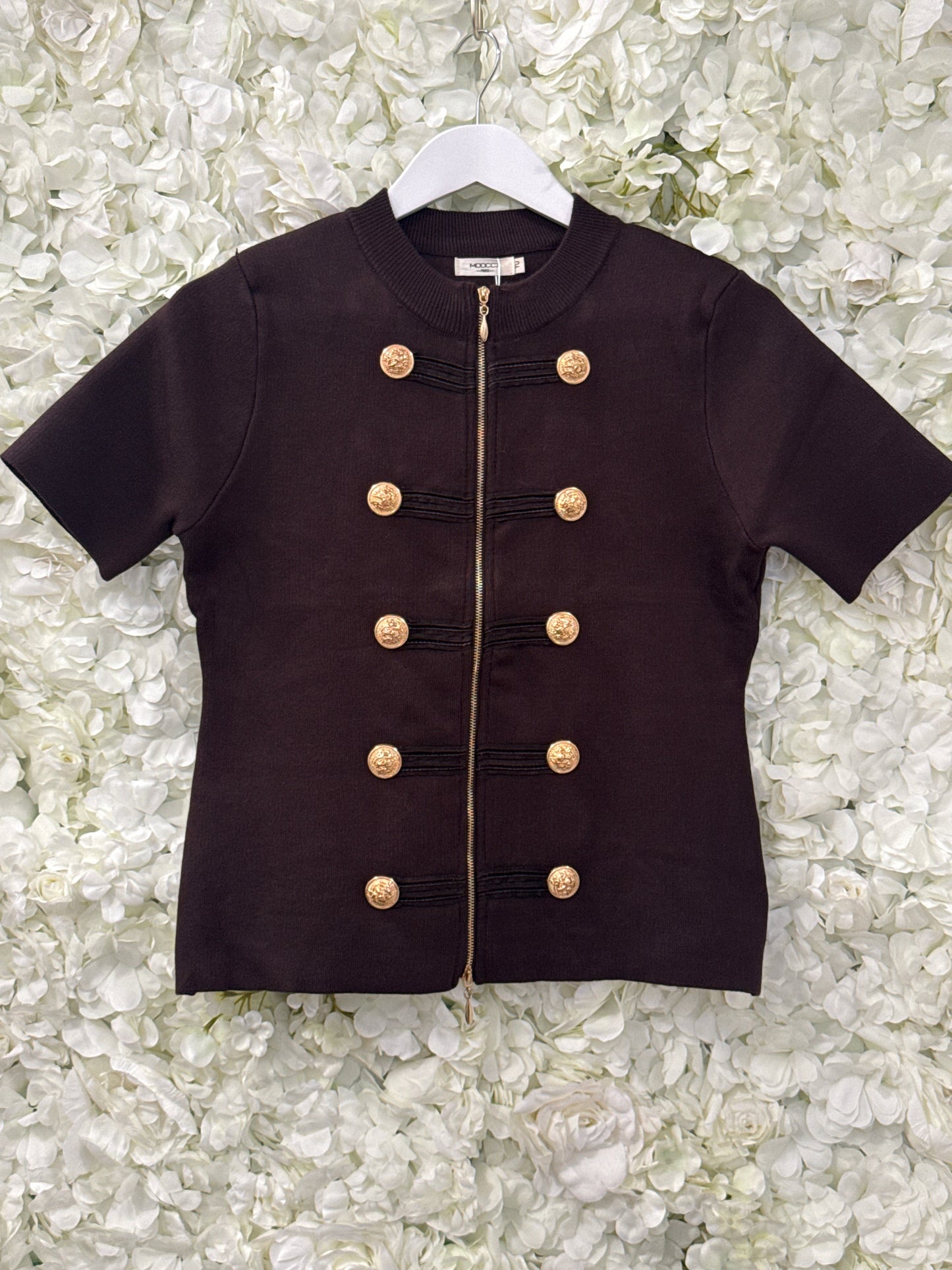 Stunning chocolate military zipped top, Helen