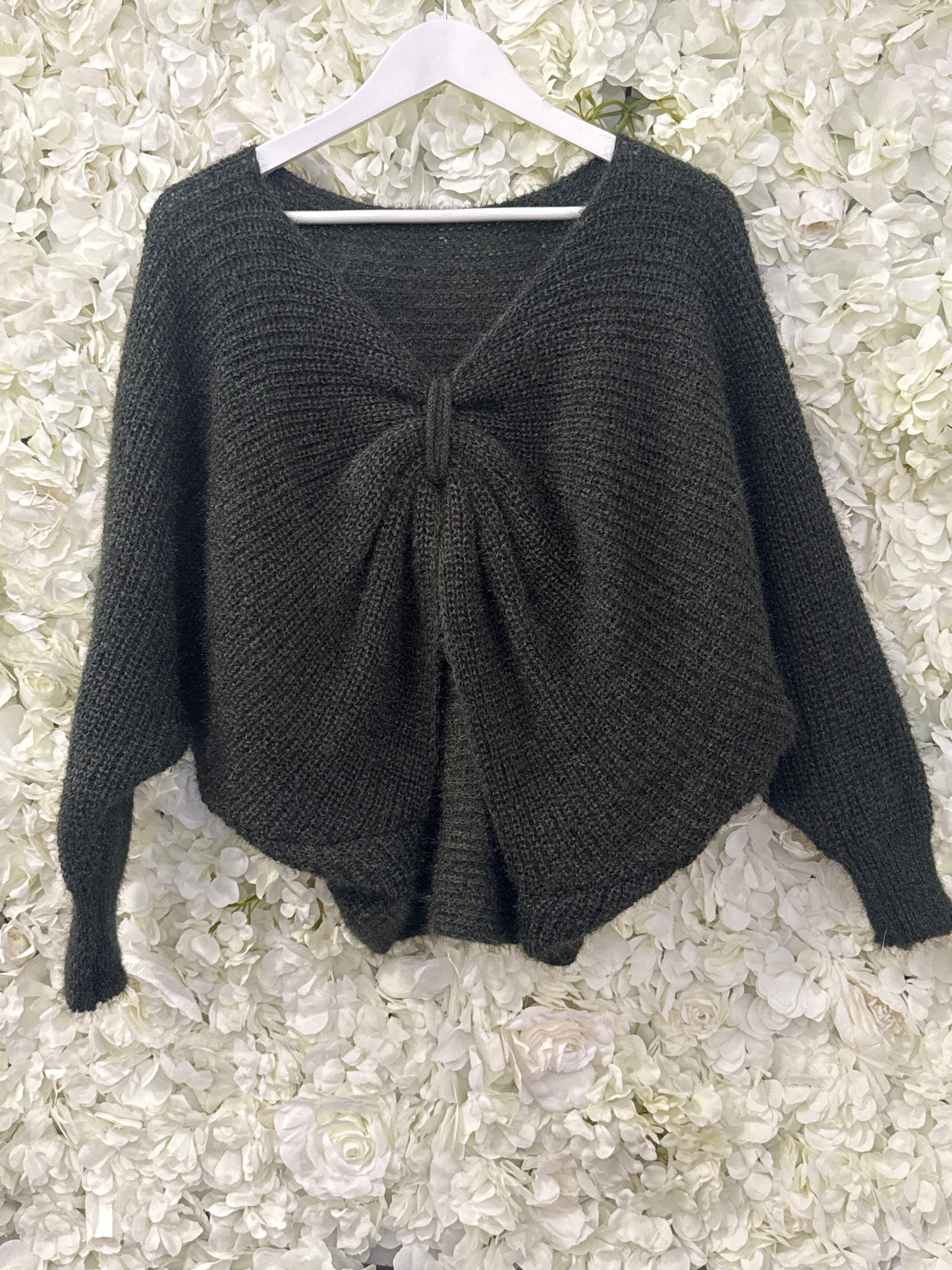 Lovely bow front jumper in forest green, Bridget
