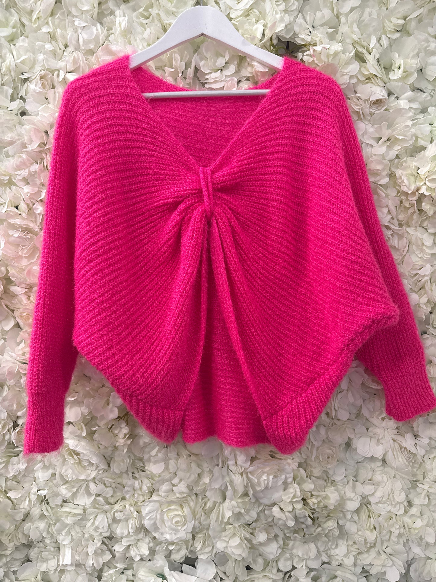Lovely bow front jumper in vibrant pink, Bridget