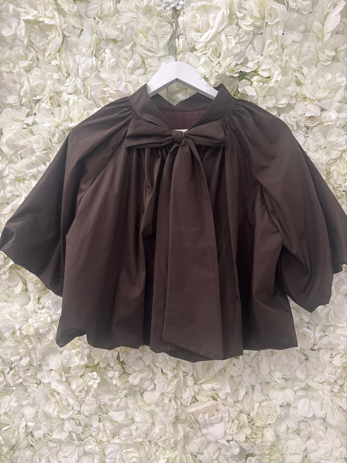 Stunning bubble hem top with bow back, Netty chocolate