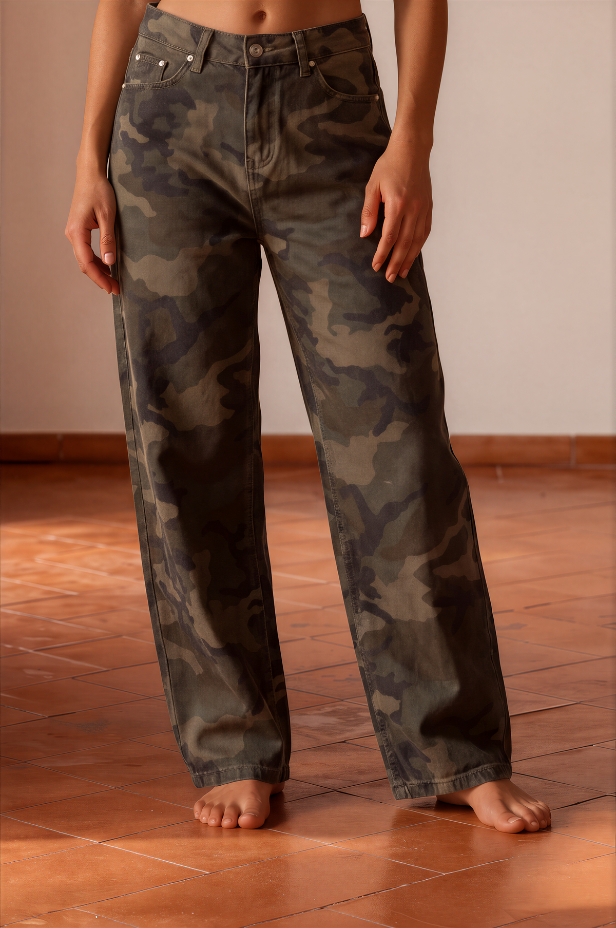 Lovely camo wide leg barrel jeans, Harley