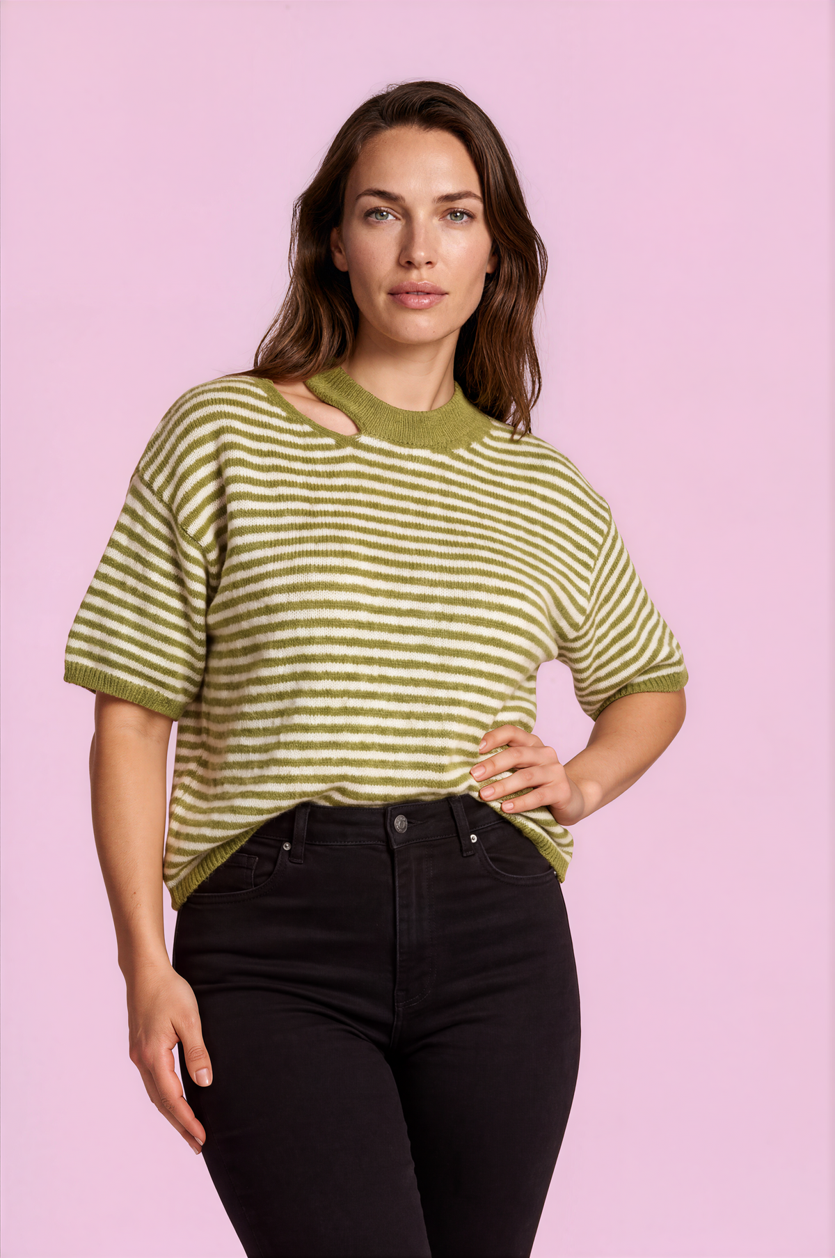 Stunning green & cream stripe jumper, Scout