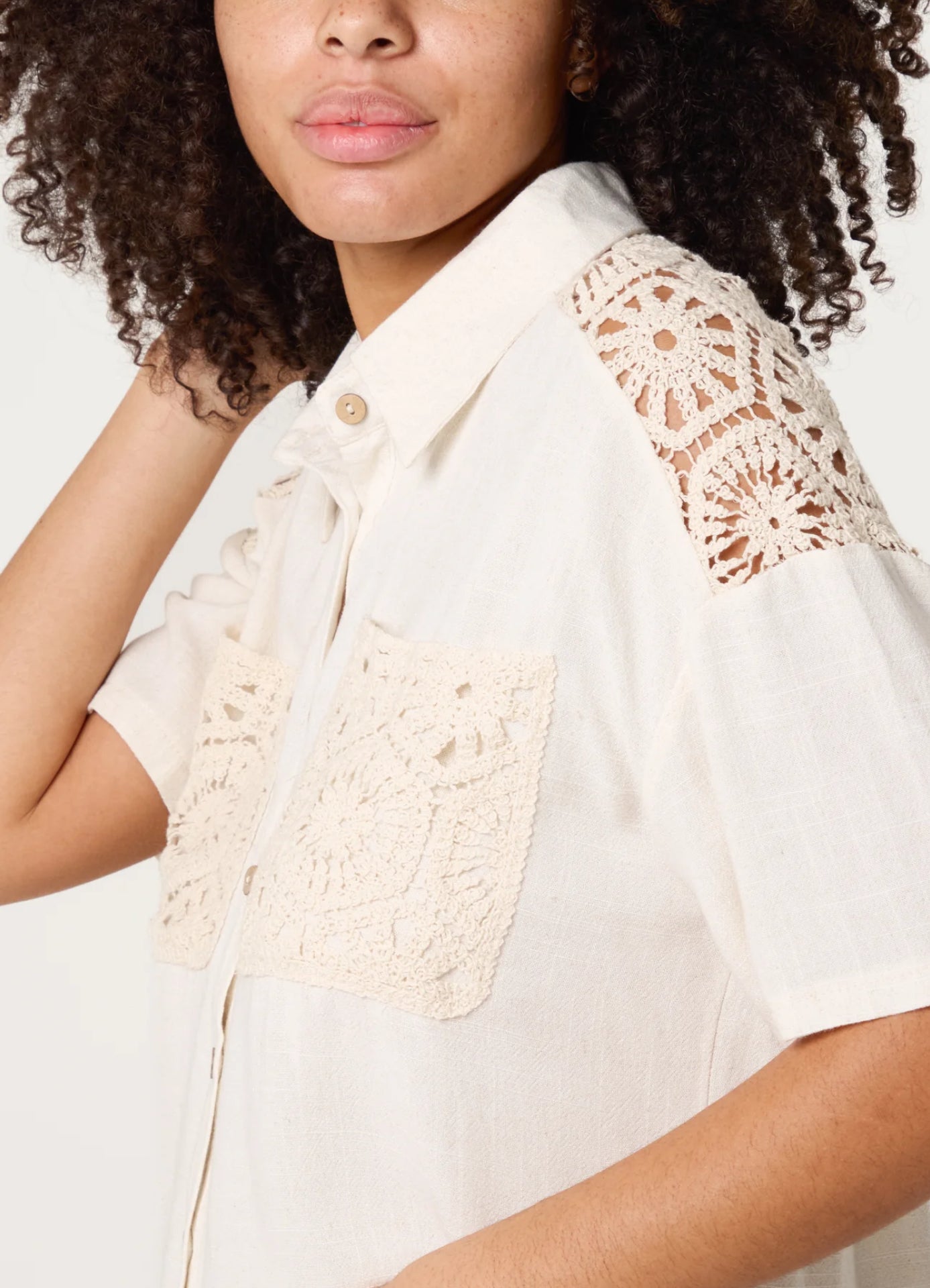 Pretty crochet & linen shirt, Imogen