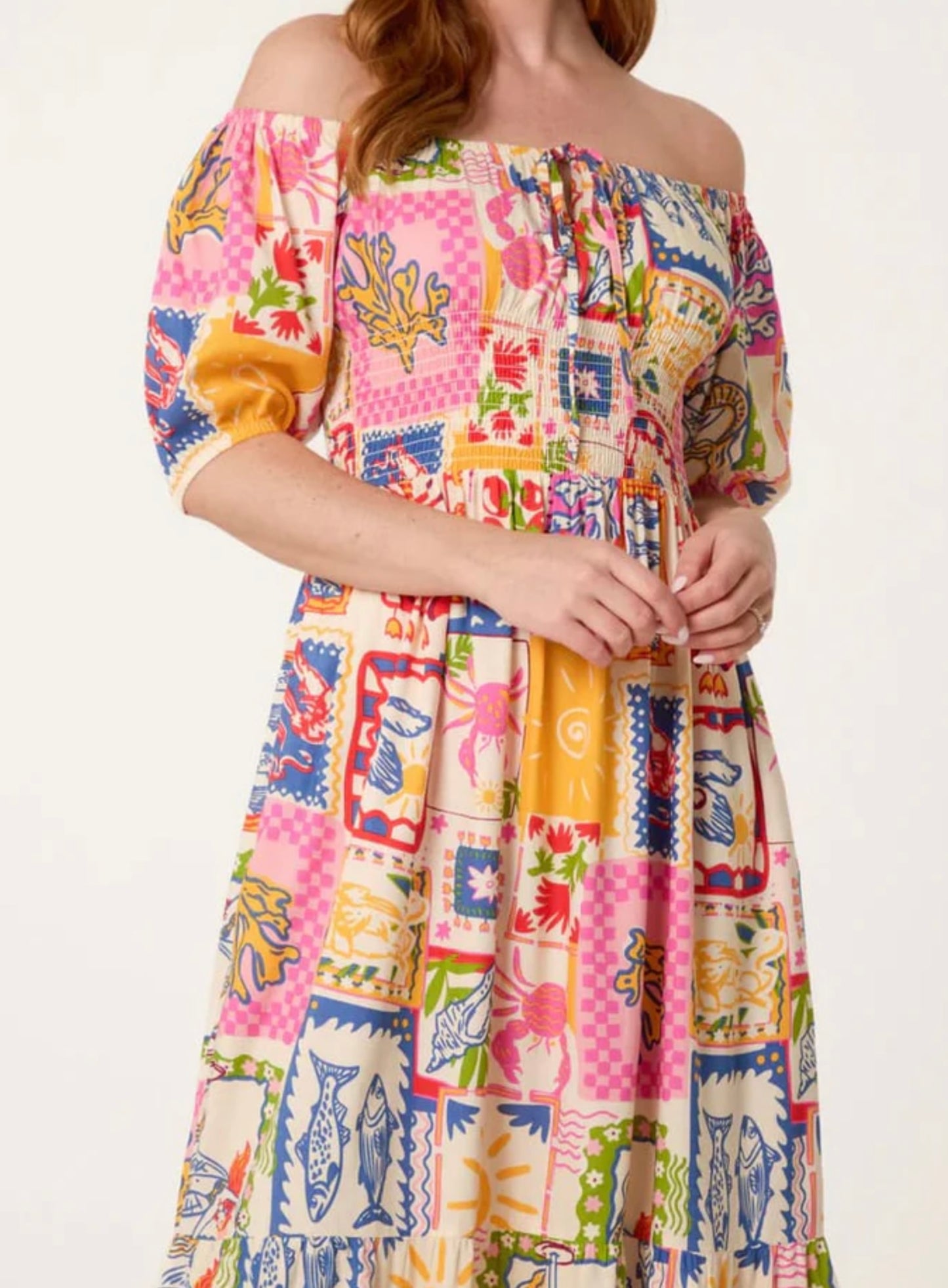 Lovely midi Bardot dress, Summer