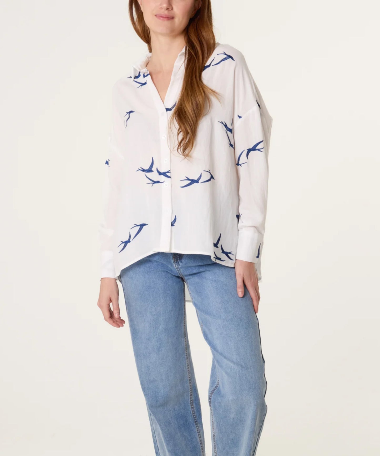 Stunning bird embroidered shirt Arabella