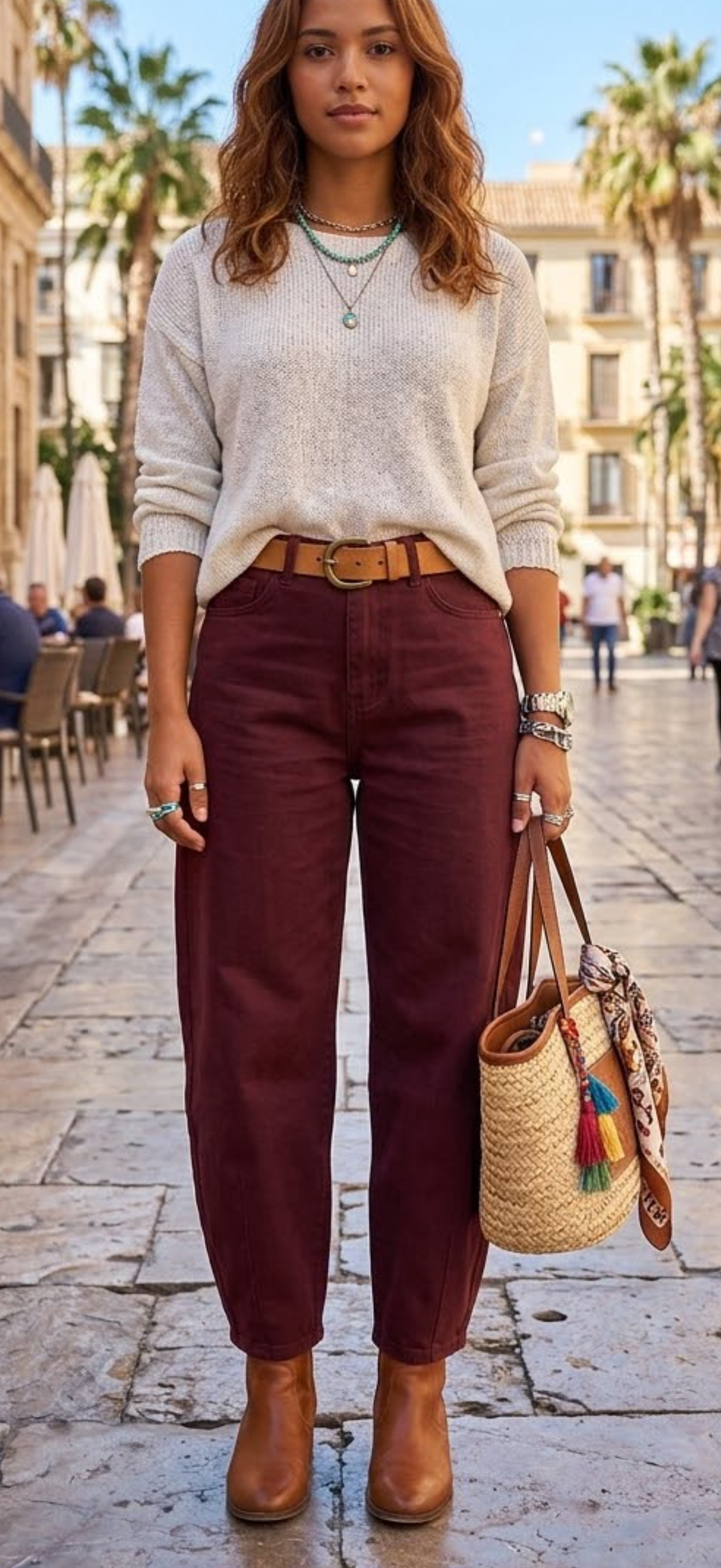 Stunning burgundy barrel jeans,Amy