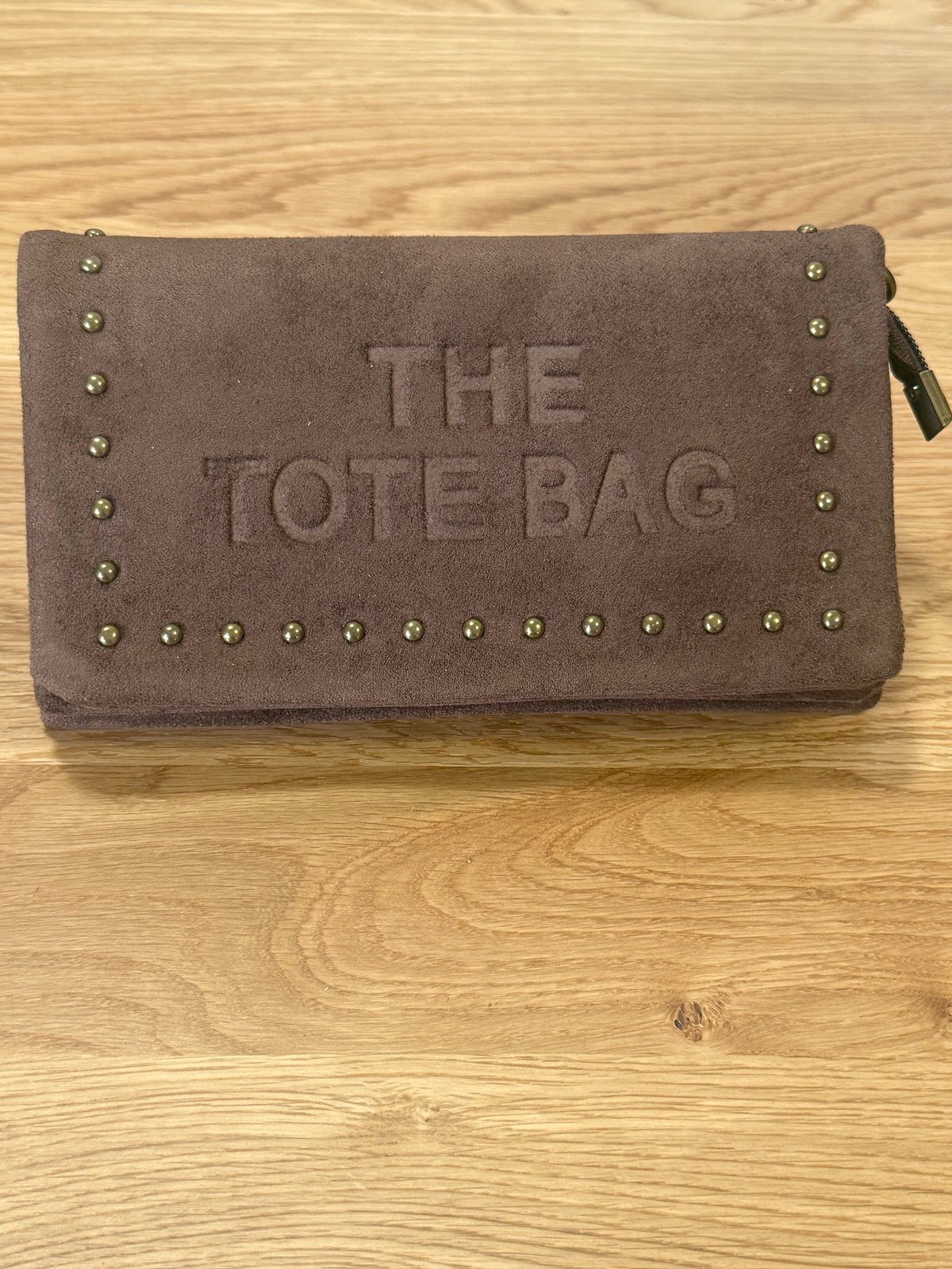 Faux suede tote clutch,