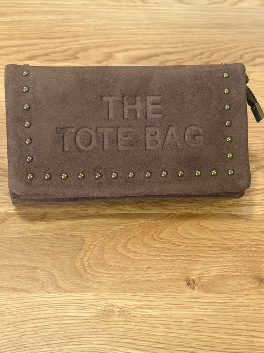 Faux suede tote clutch,