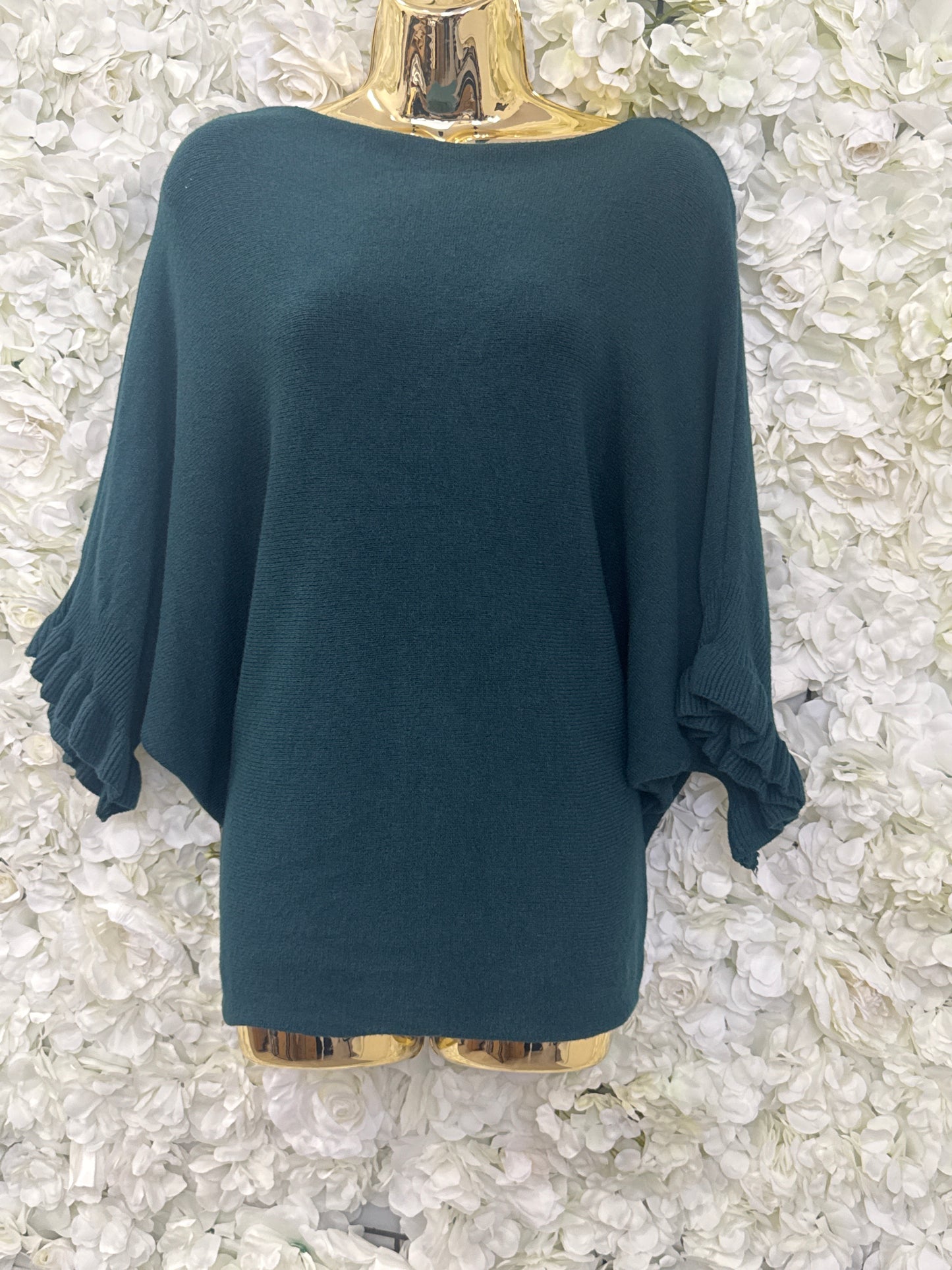Frill sleeve jumper in dark green, Colette