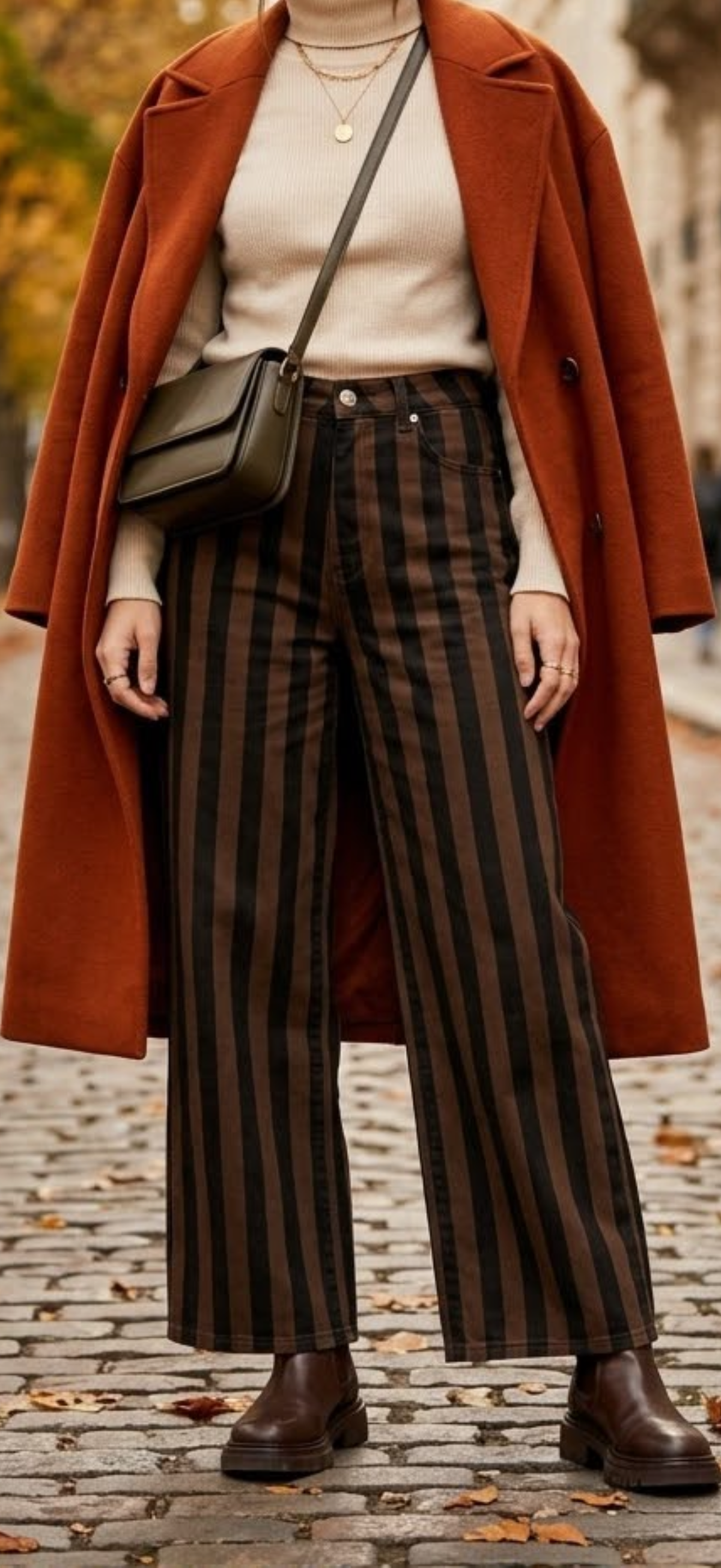 Bold stripe chocolate jeans, Lucy