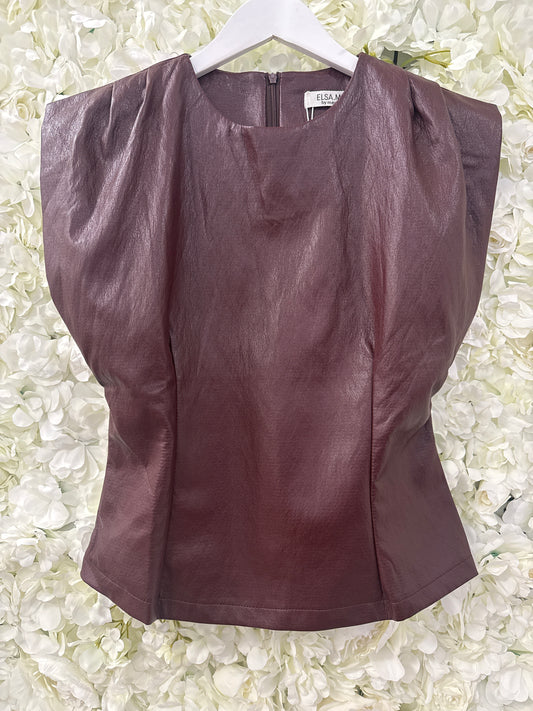 Absolutely gorgeous faux leather top in deep burgundy, Sass