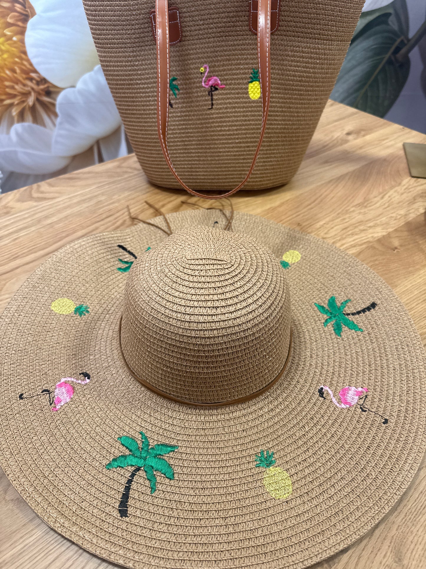 Lovely flamingo hat & bag set, Tropicana