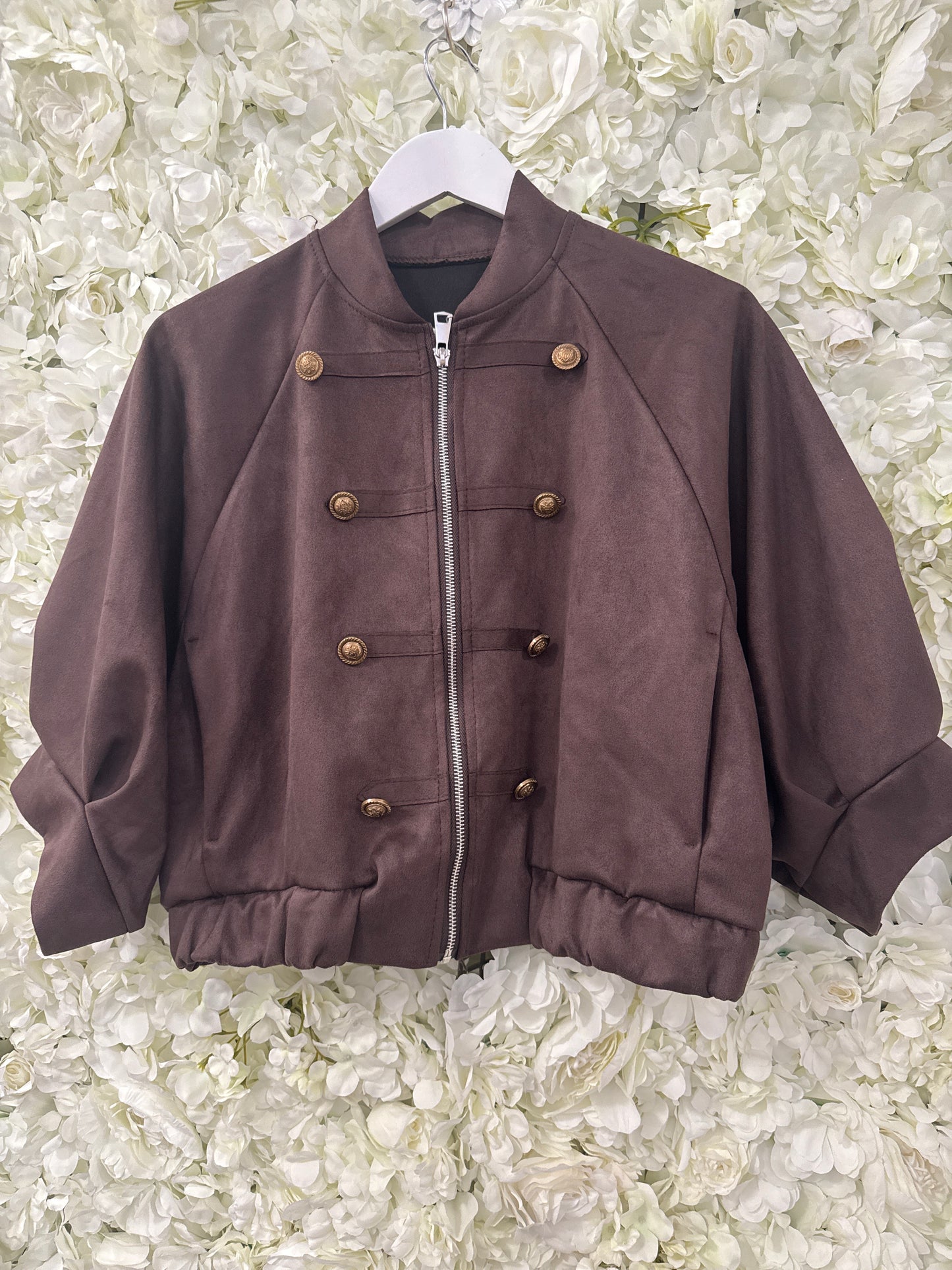 Stunning suede feel military jacket, Wren chocolate