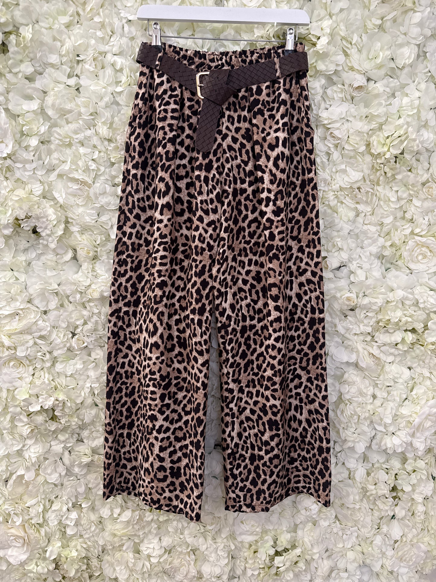 Stunning wide leg animal print trousers,Sage brown