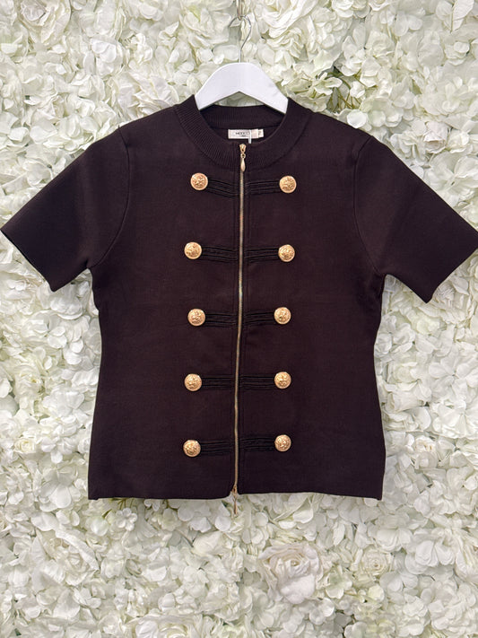 Stunning chocolate military zipped top, Helen