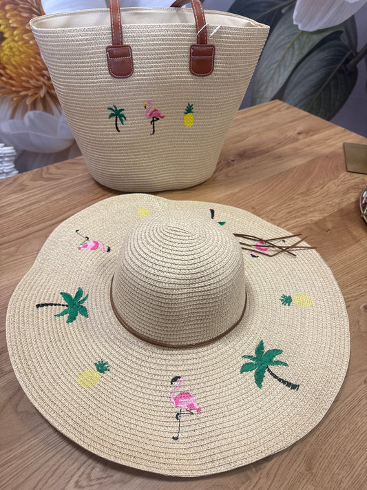 Lovely flamingo hat & bag set, Tropicana