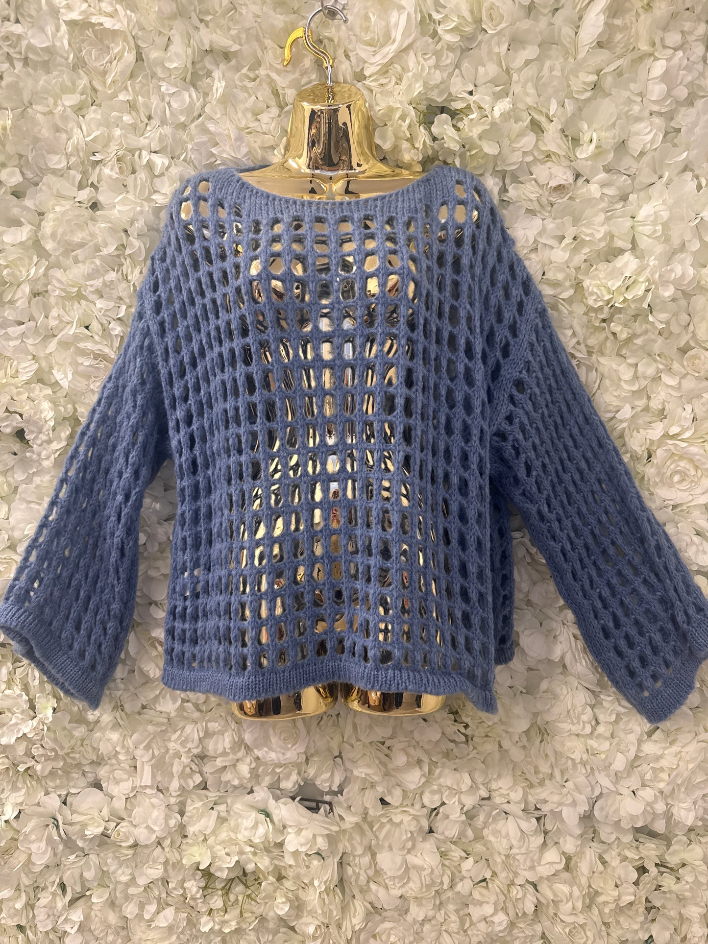 Stunning holey layering jumper, Alaska blue
