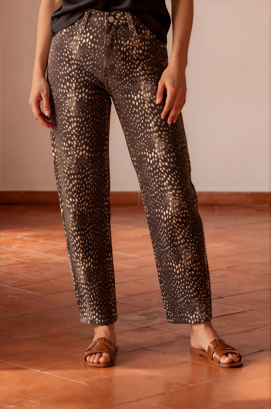 Stunning Bambi print barrel jeans, Marcy