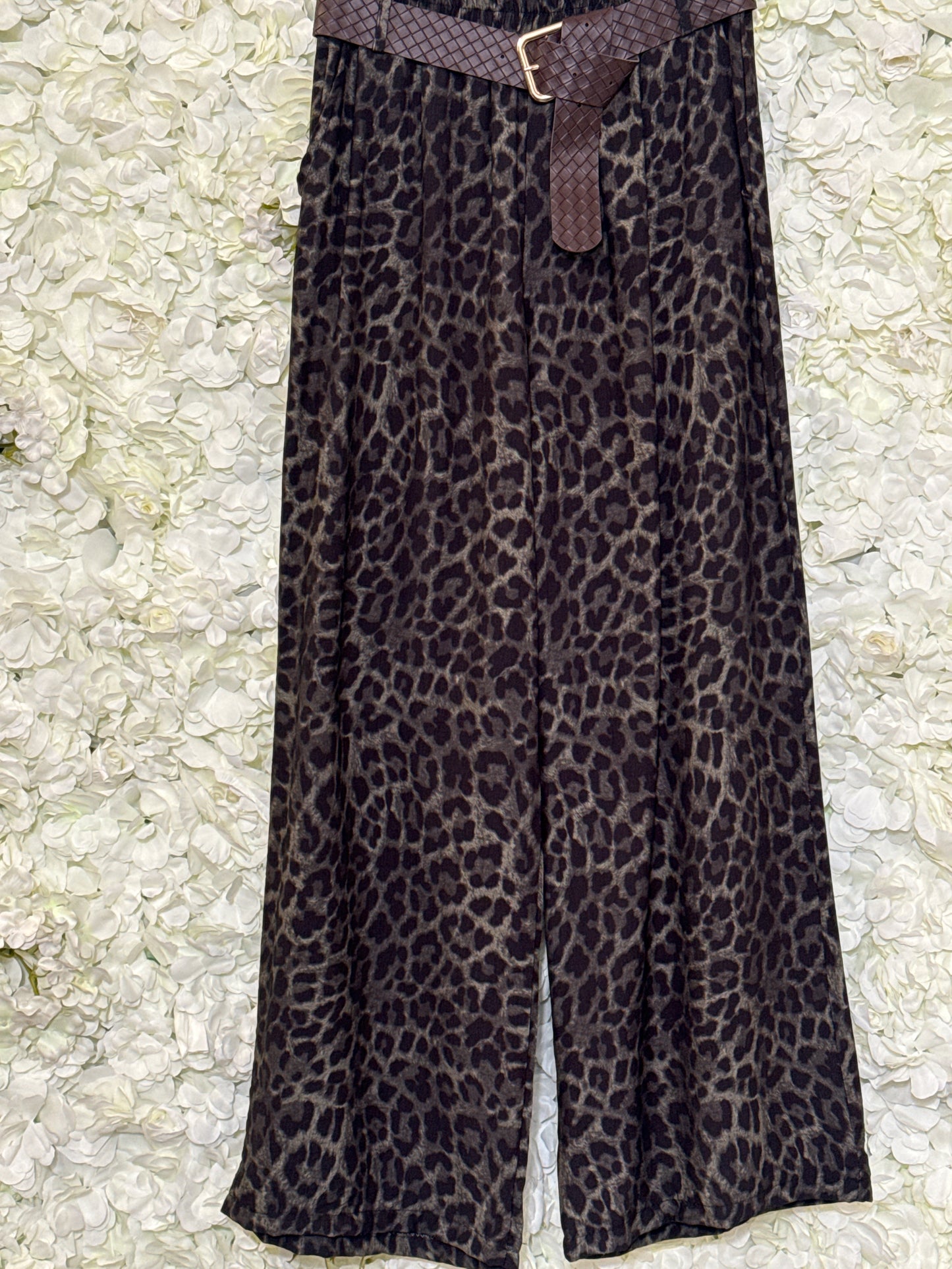 Stunning leopard print wide leg trousers, Sage Green