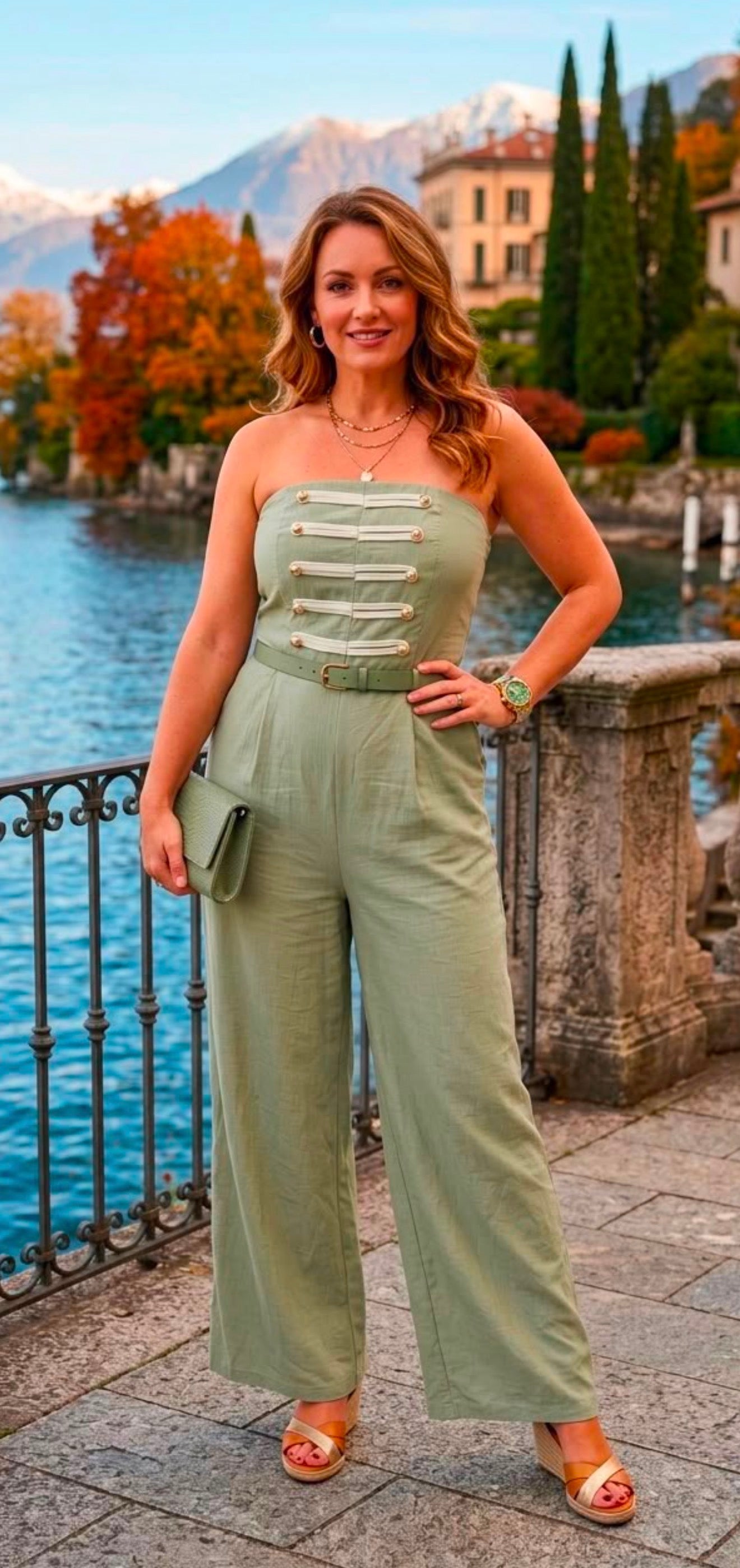 Stunning military bandeau jumpsuit in khaki, Ava