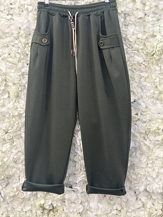 Lovely scuba trousers relaxed fit, Vicky khaki