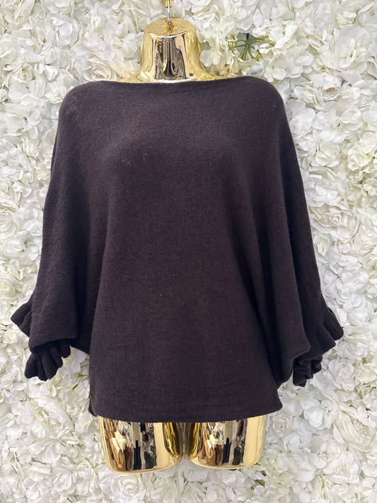 Frill sleeve jumper in chocolate, Colette