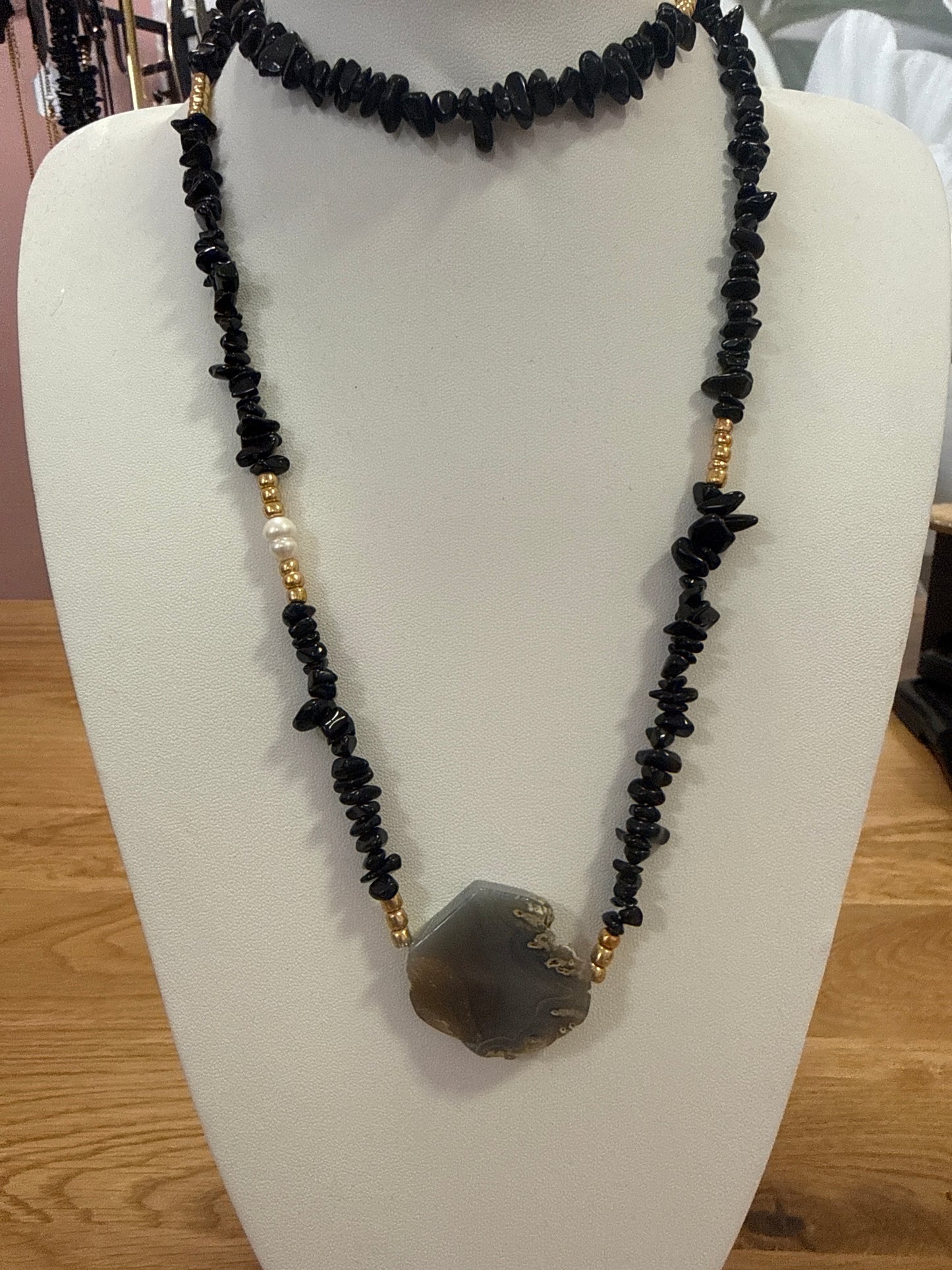 Long black necklace