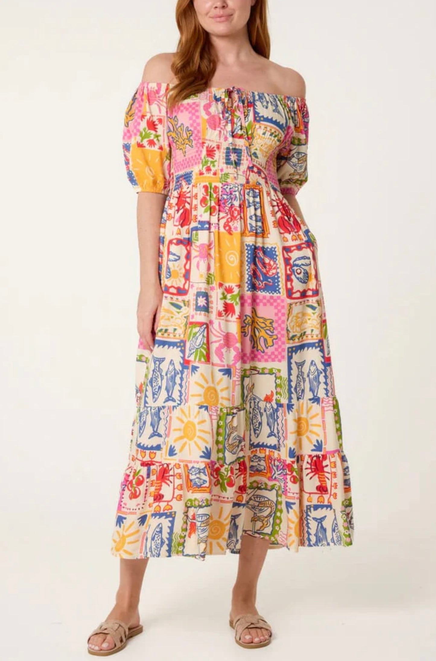 Lovely midi Bardot dress, Summer