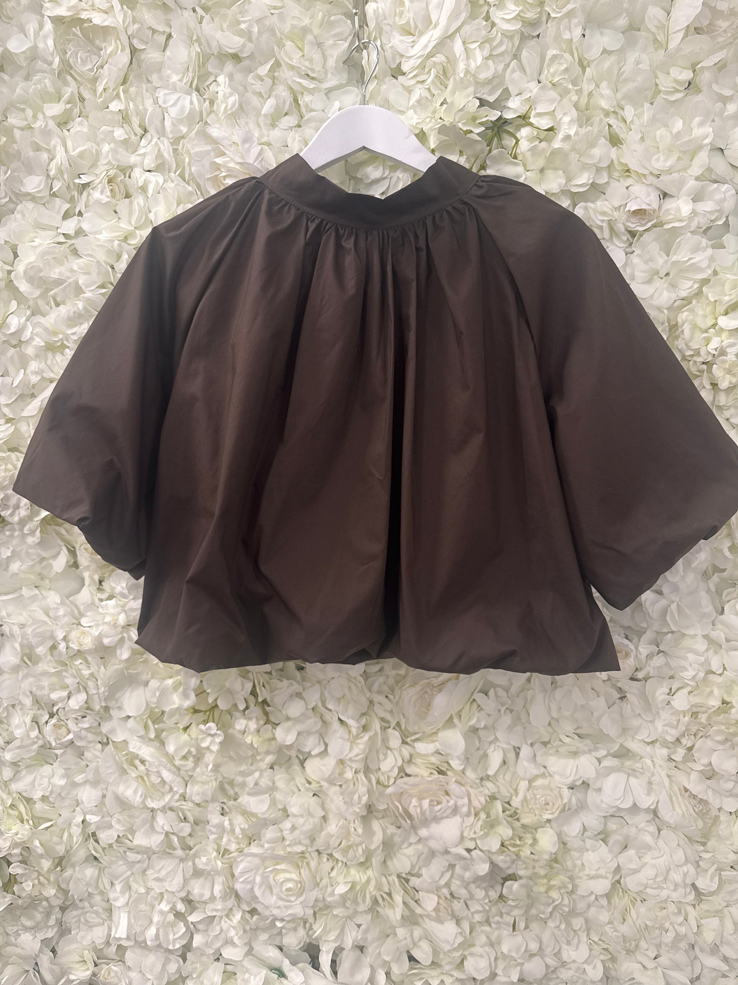 Stunning bubble hem top with bow back, Netty chocolate
