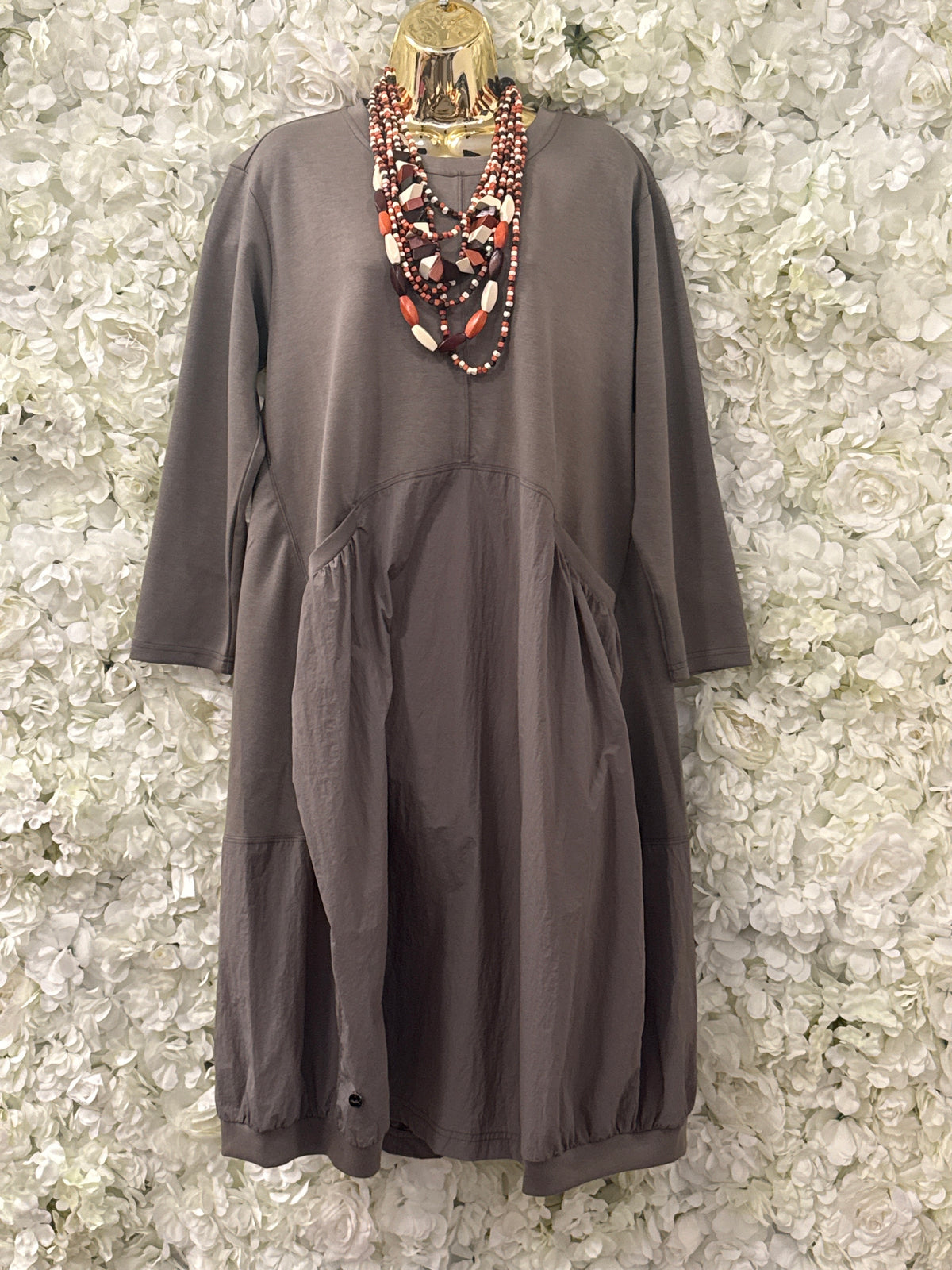 Malissa J collection, balloon/cocoon dress in latte, Willow