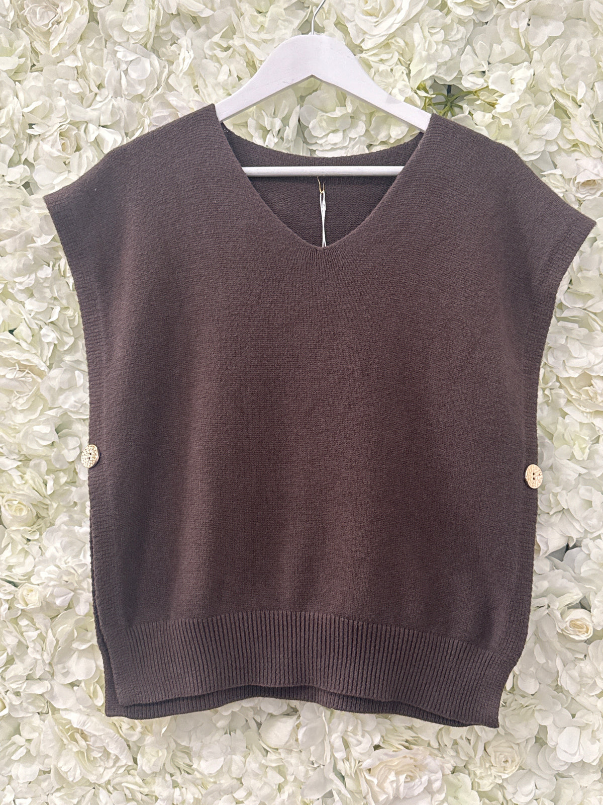 Lovely knitted tabard, chocolate, Brooke
