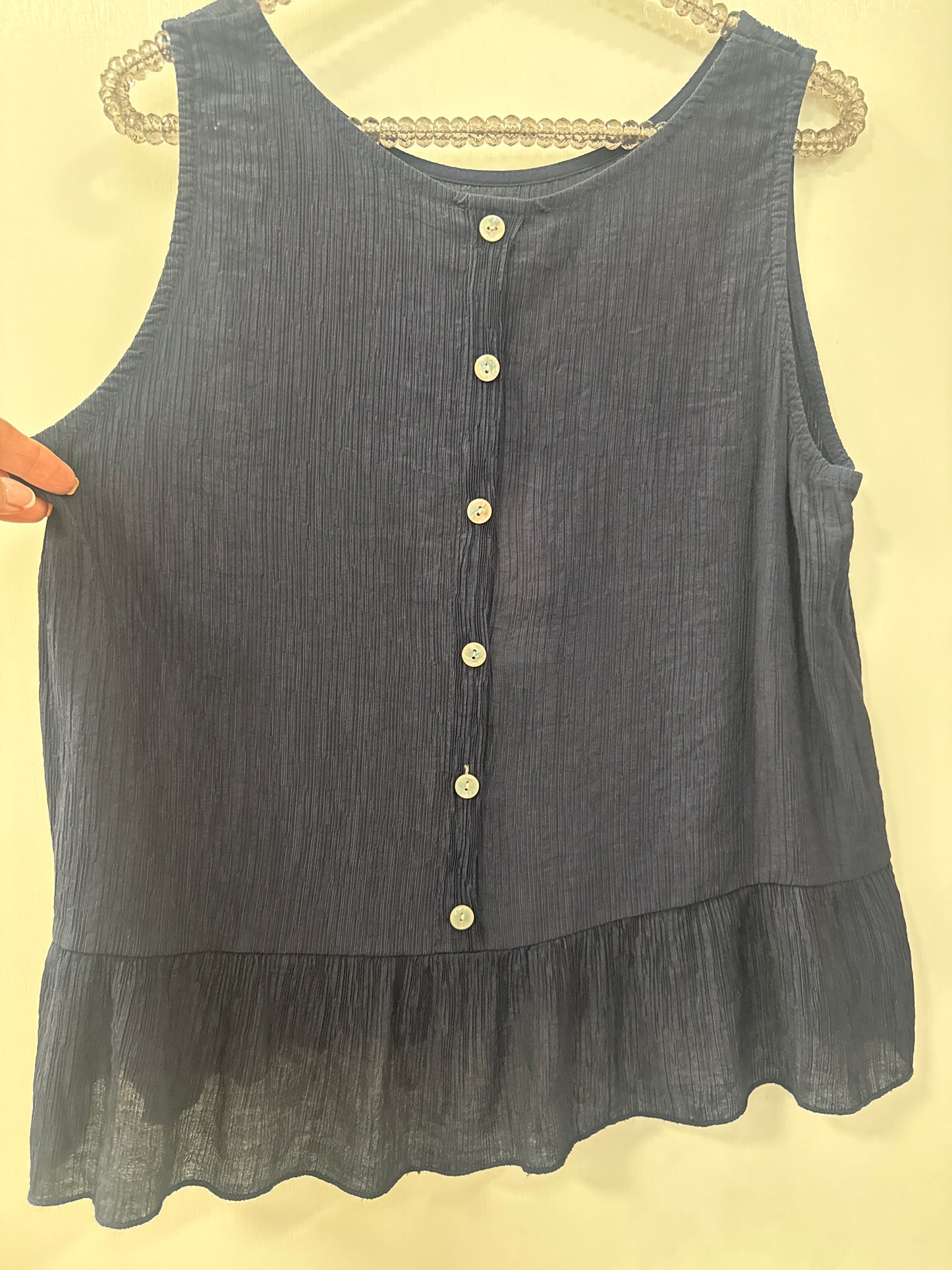 Lovely frill top, navy, Bron