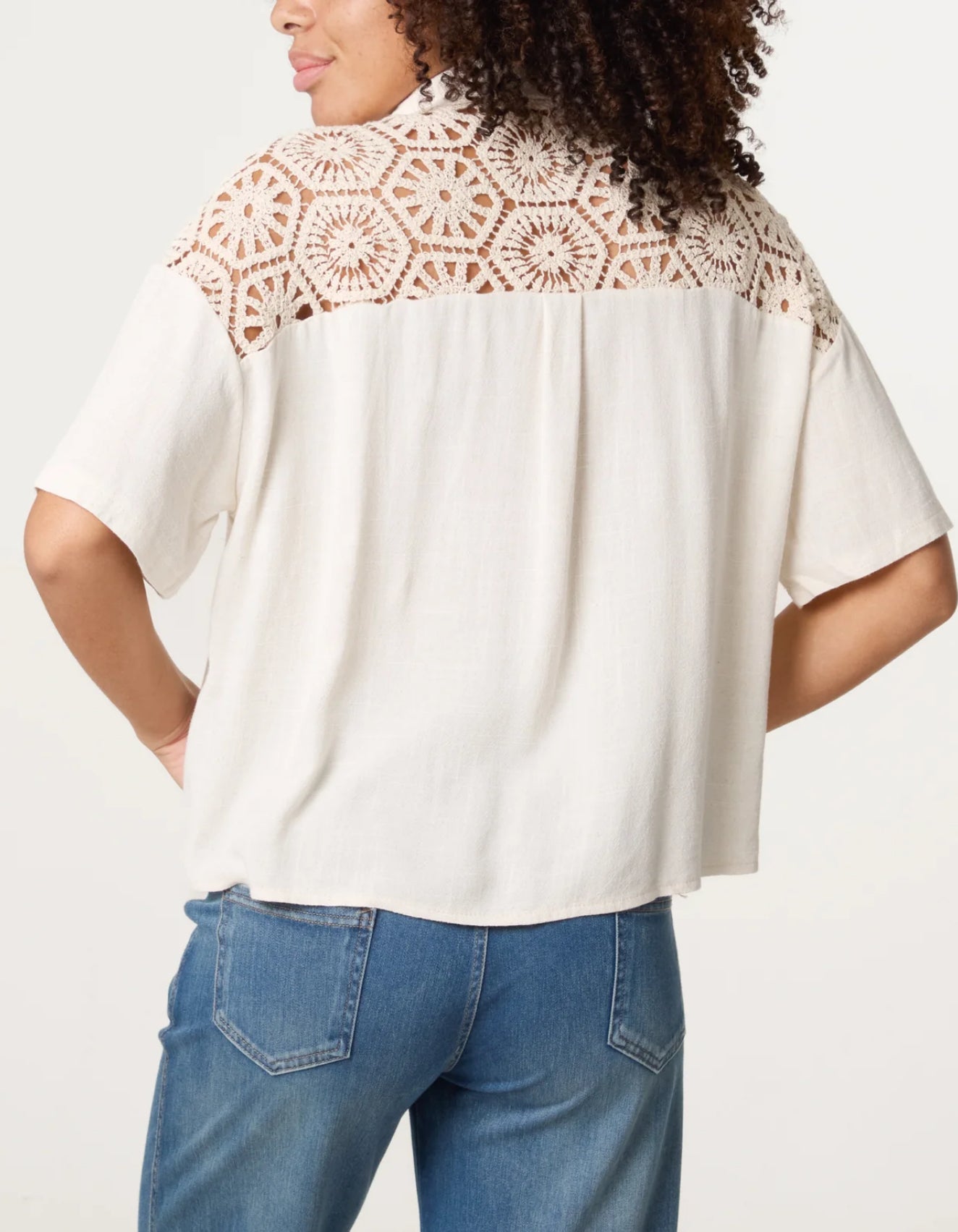 Pretty crochet & linen shirt, Imogen