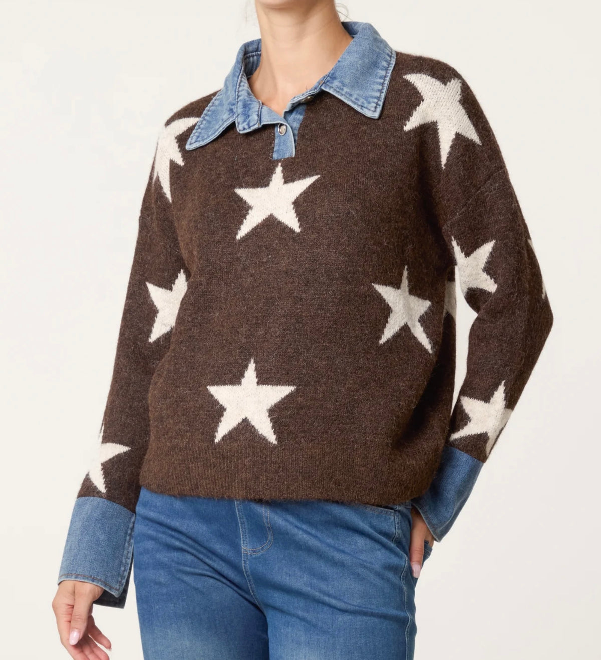 Star jumper with denim trim, Bobby