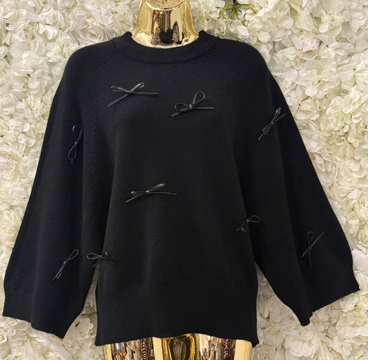 Stunning black jumper with faux leather bows, Flick