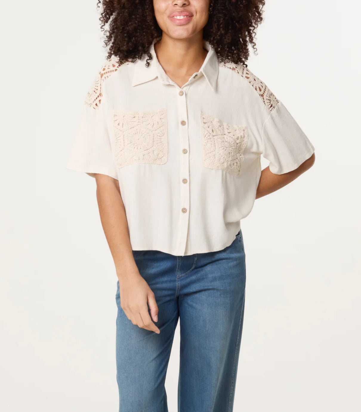 Pretty crochet & linen shirt, Imogen