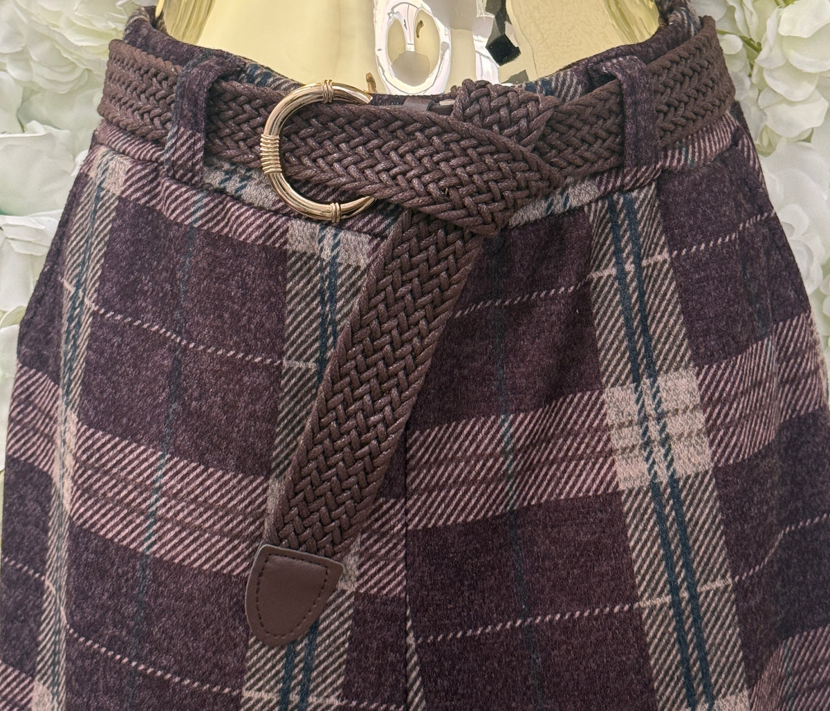 Stunning wide leg woven trousers in plum plaid, Magenta