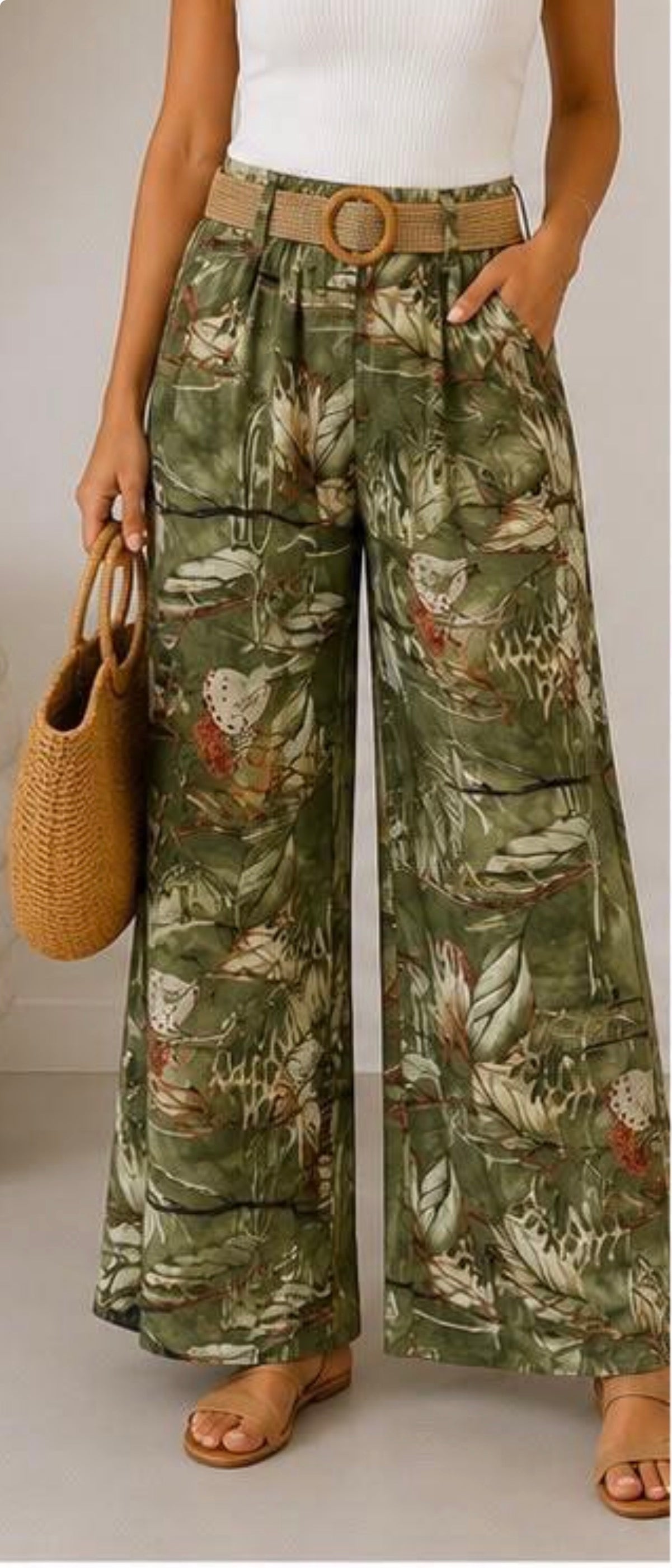 Gorgeous silky botanical wide leg trousers, Saskia