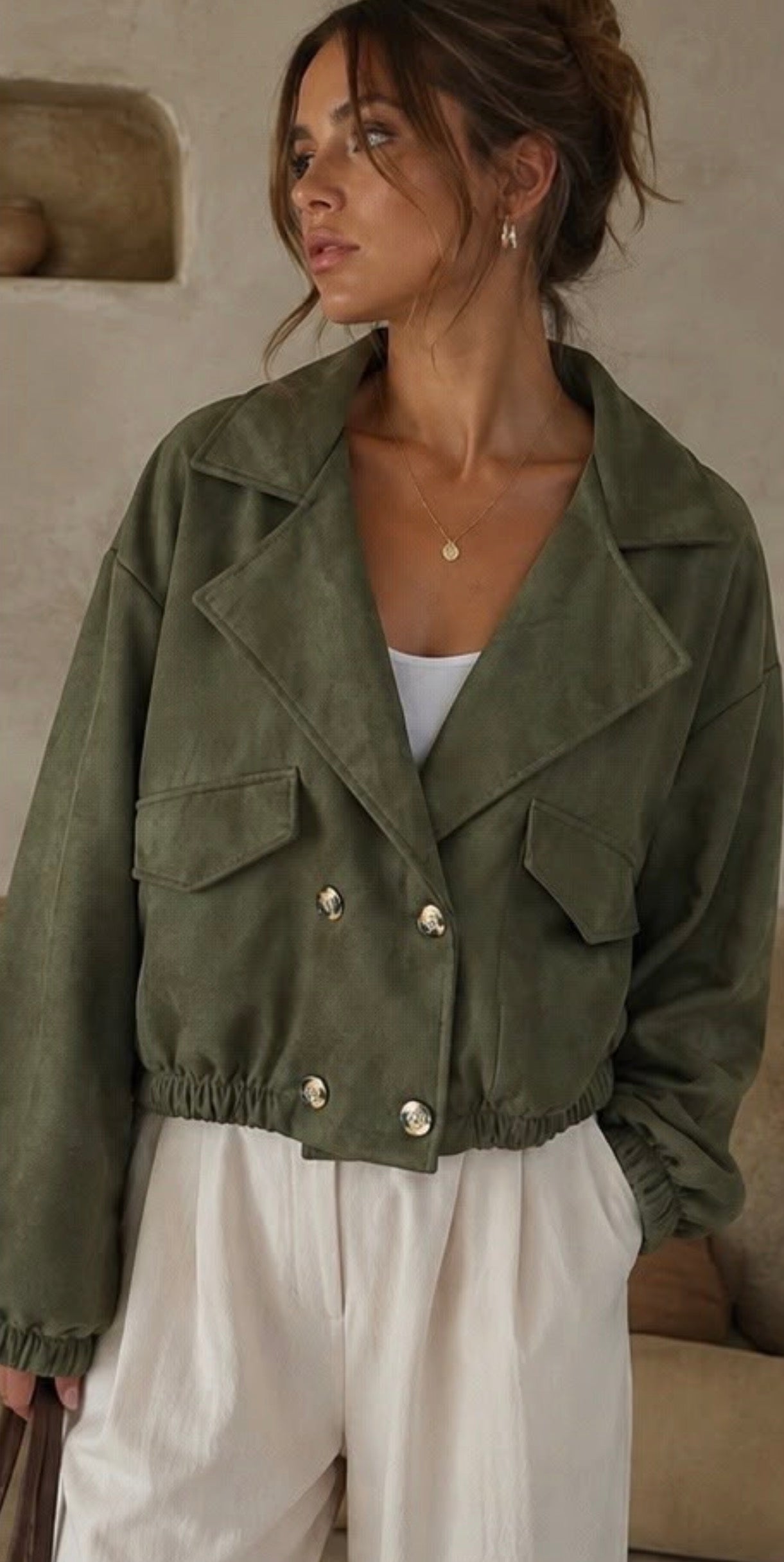 Gorgeous faux suede jacket in olive green, Caprice
