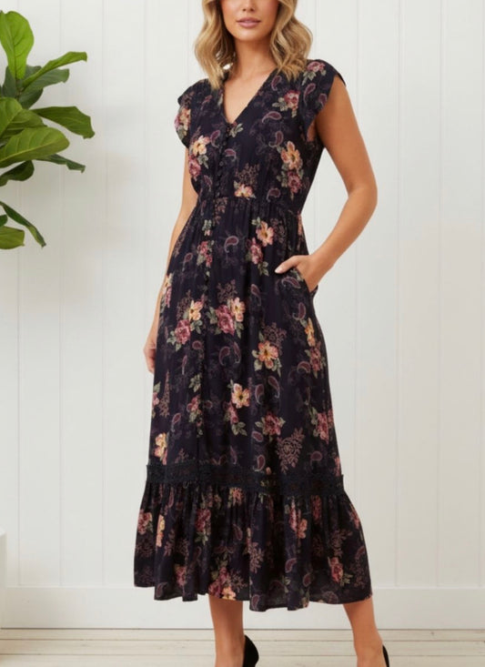 Stunning navy floral dress, Rosa