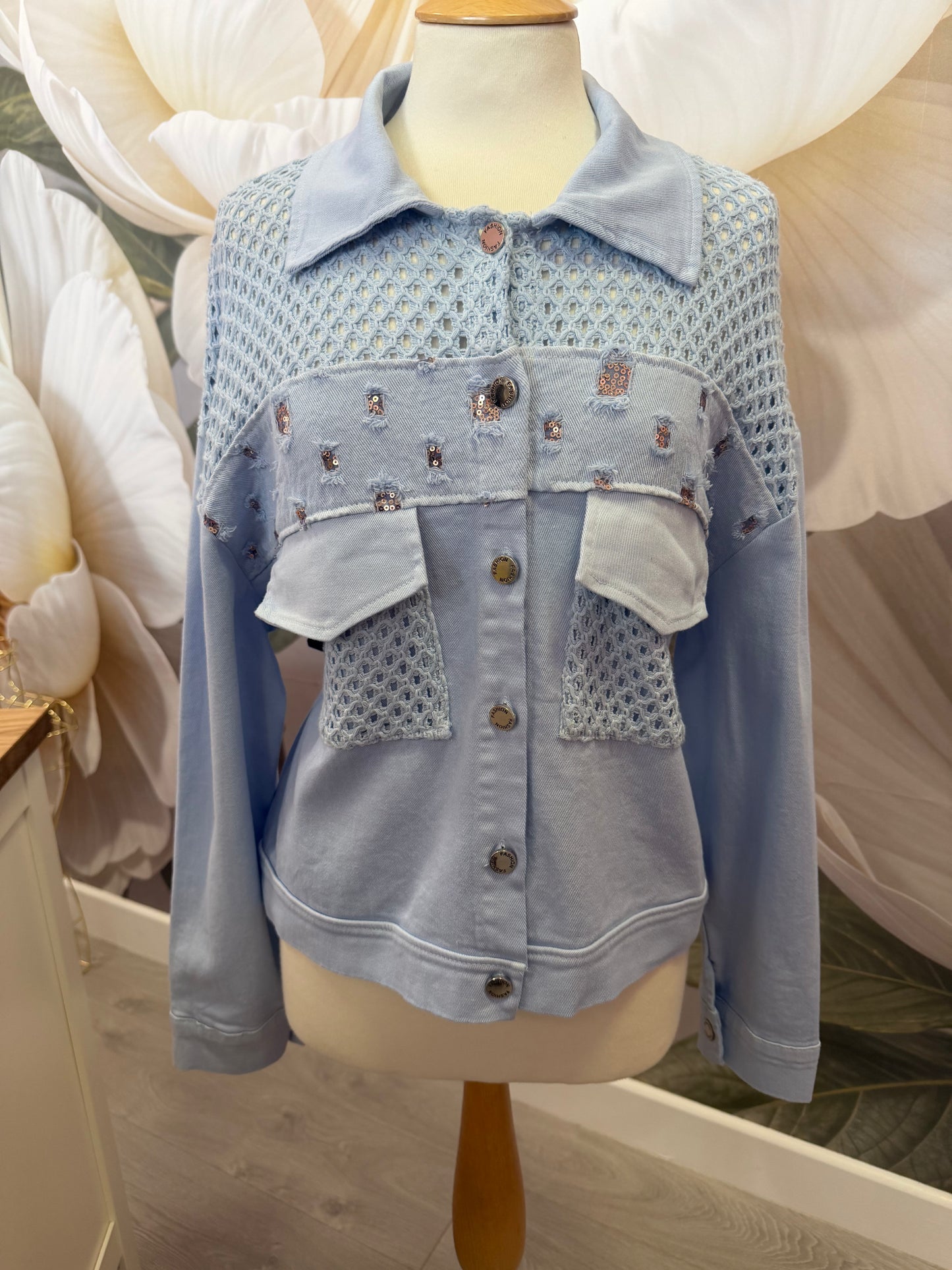 Light blue crochet denim jacket. Dream