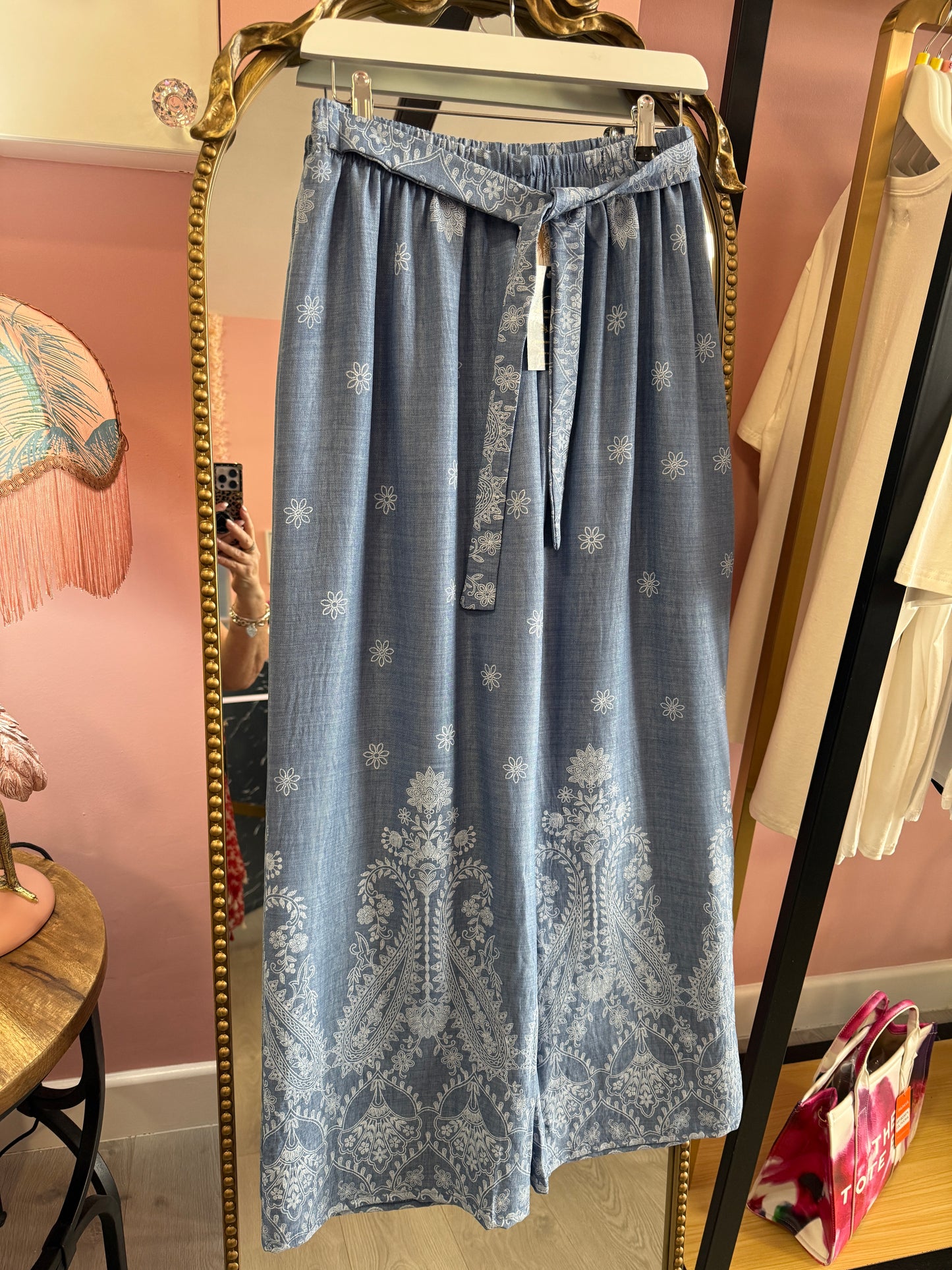 Denim look wide leg trousers, summer