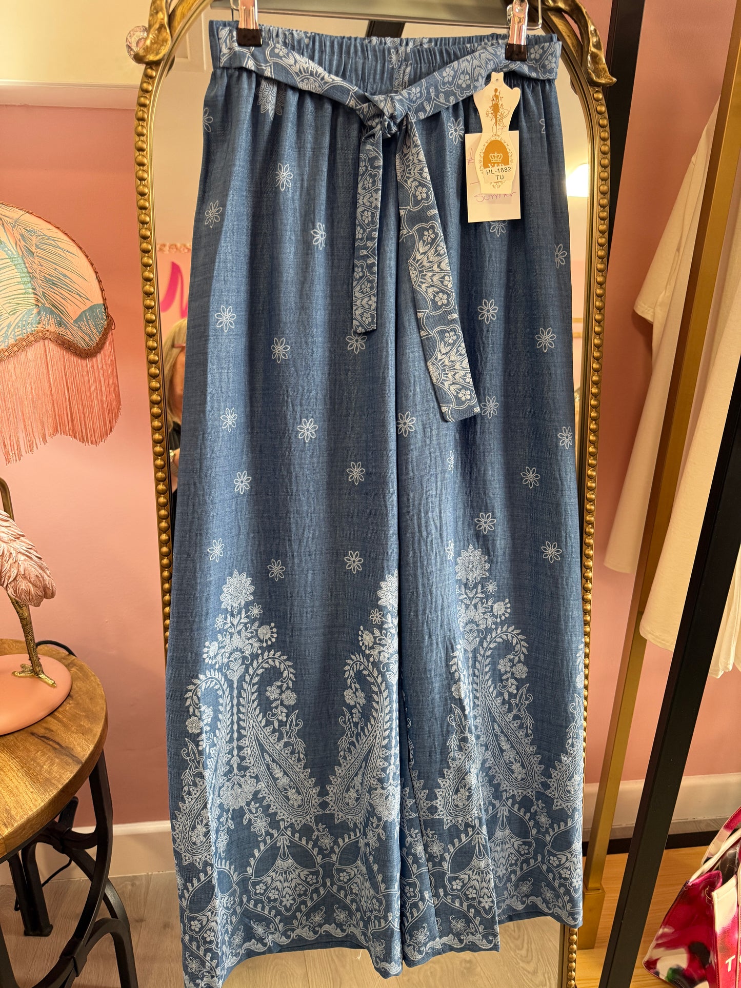 Denim look wide leg trousers, summer