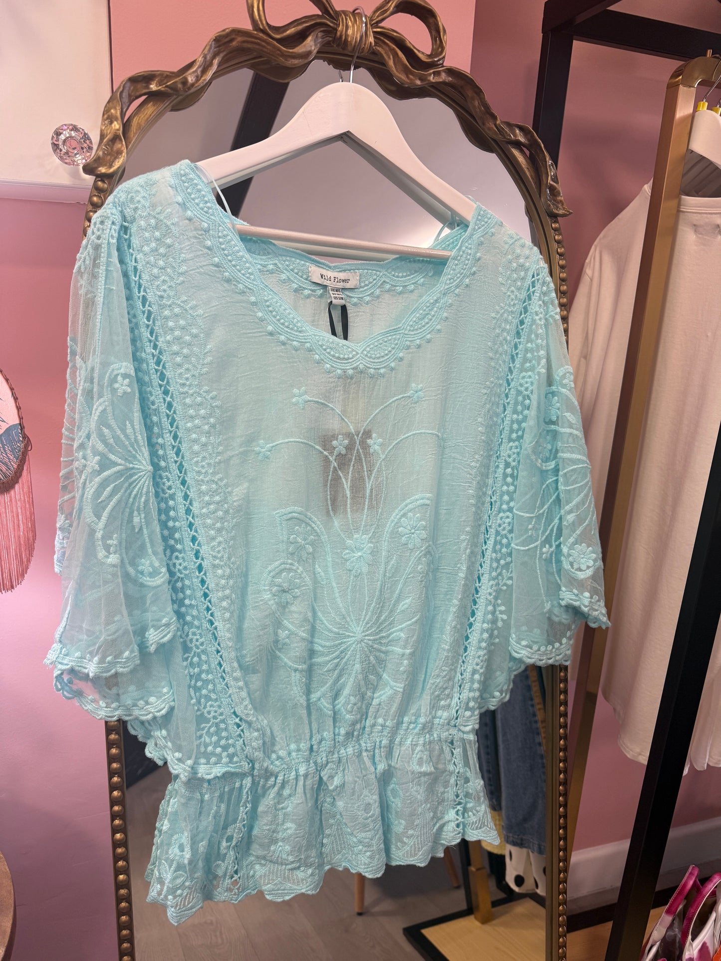 Floaty aqua blue top, Angel