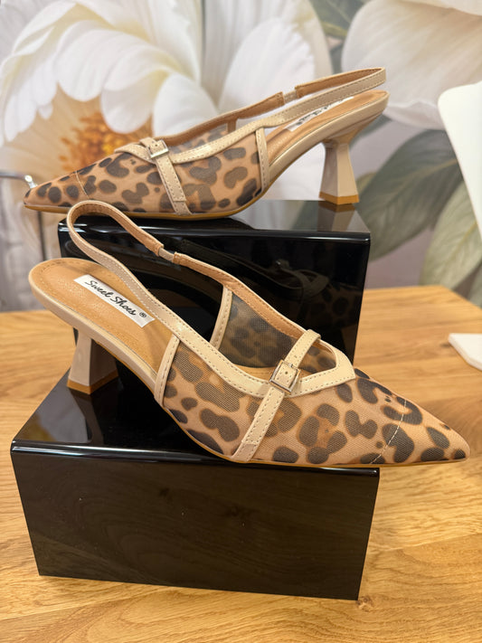 Leopard print sling backs, cornflower