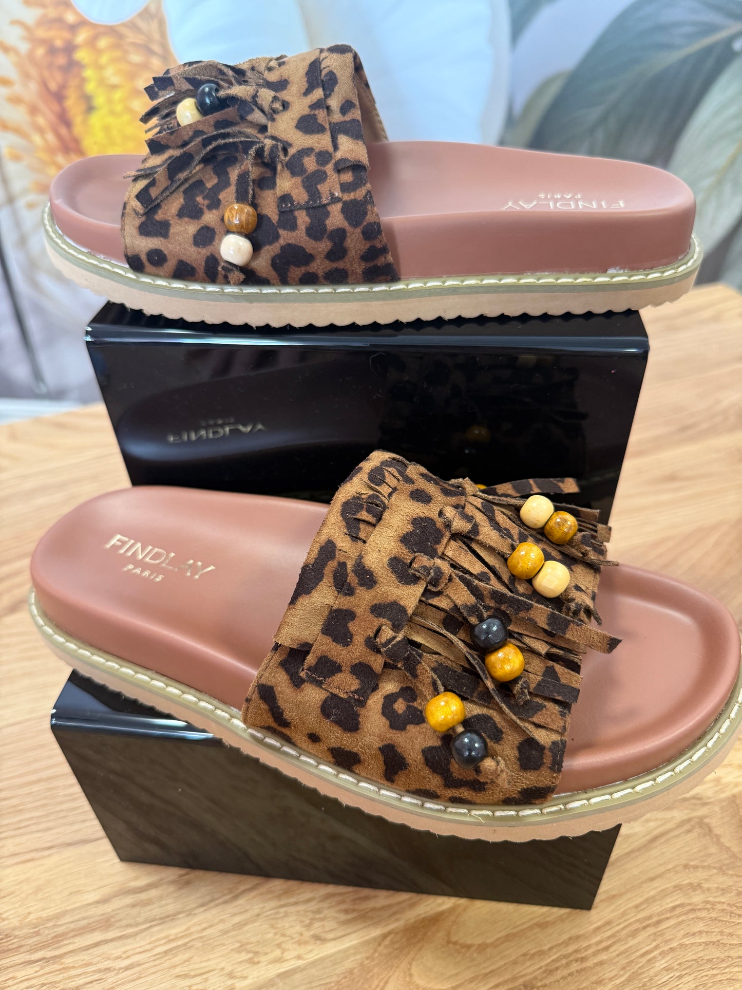 Leopard print beaded slider, Foxglove
