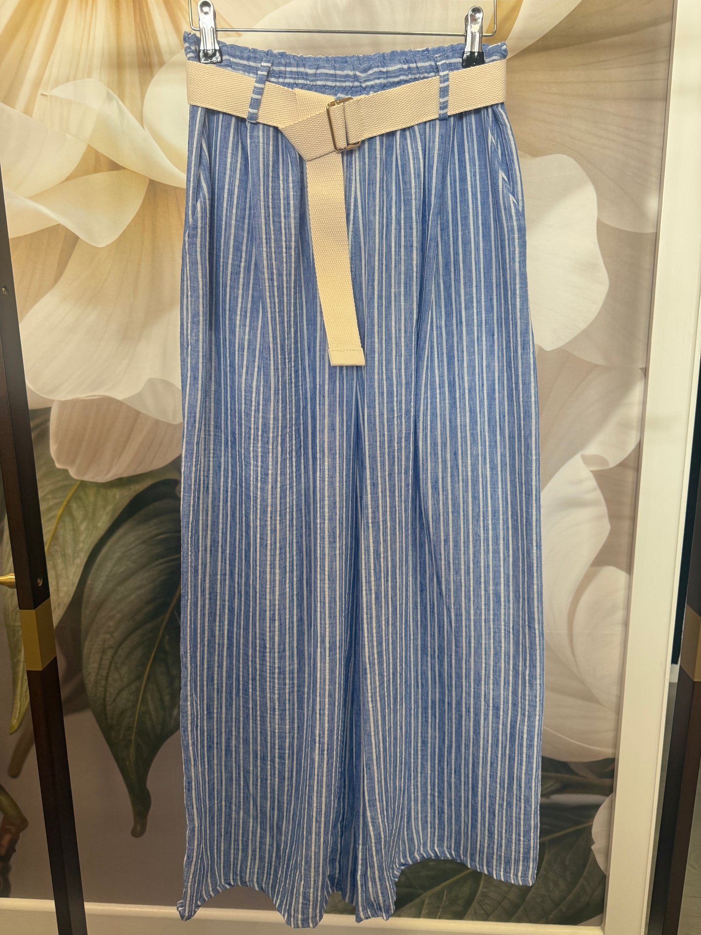 Stunning linen mix wide leg  trousers, Blu